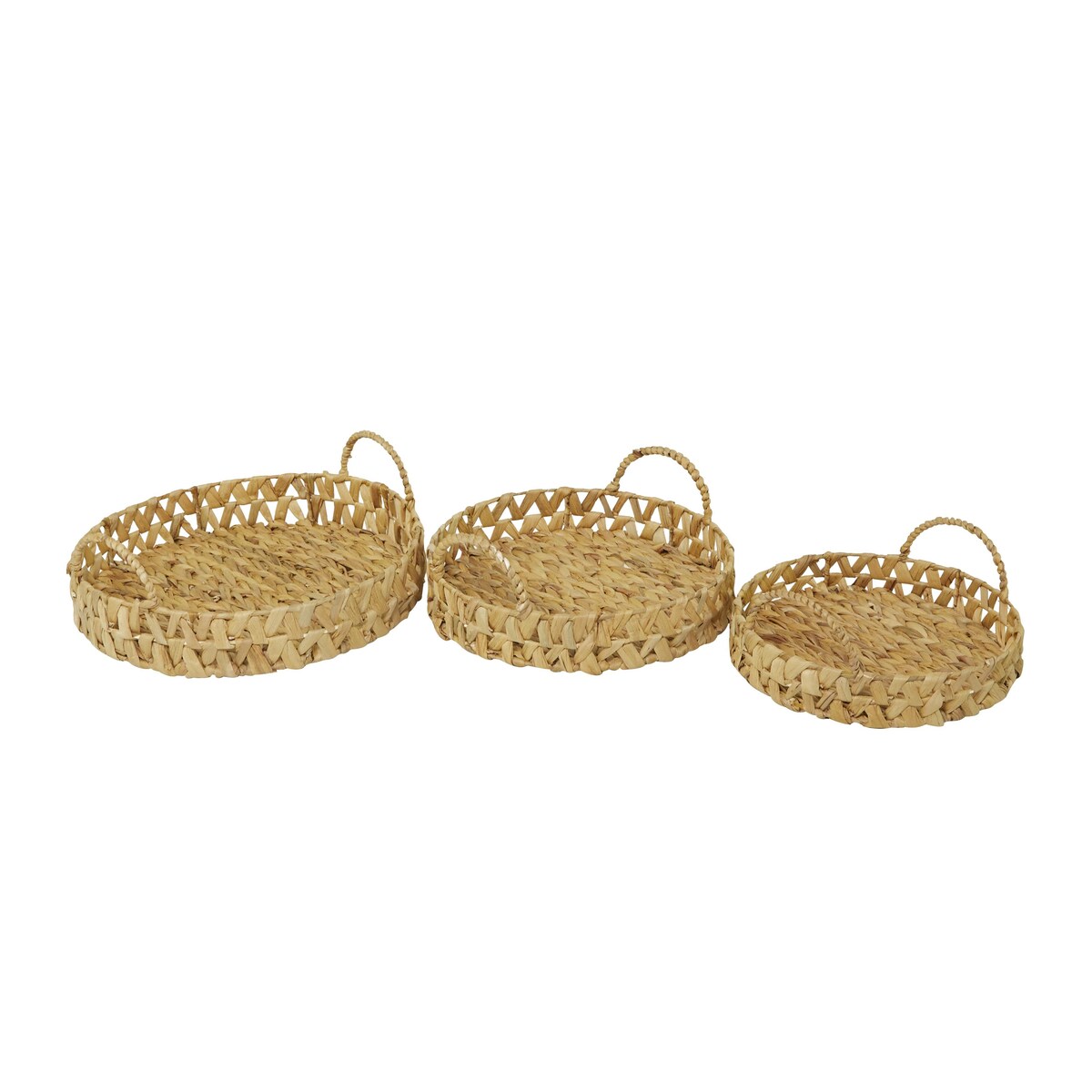 Seagrass Handmade Woven Living Room Decor Tray with Handles - Set of 3 Brown - Roche River Decor