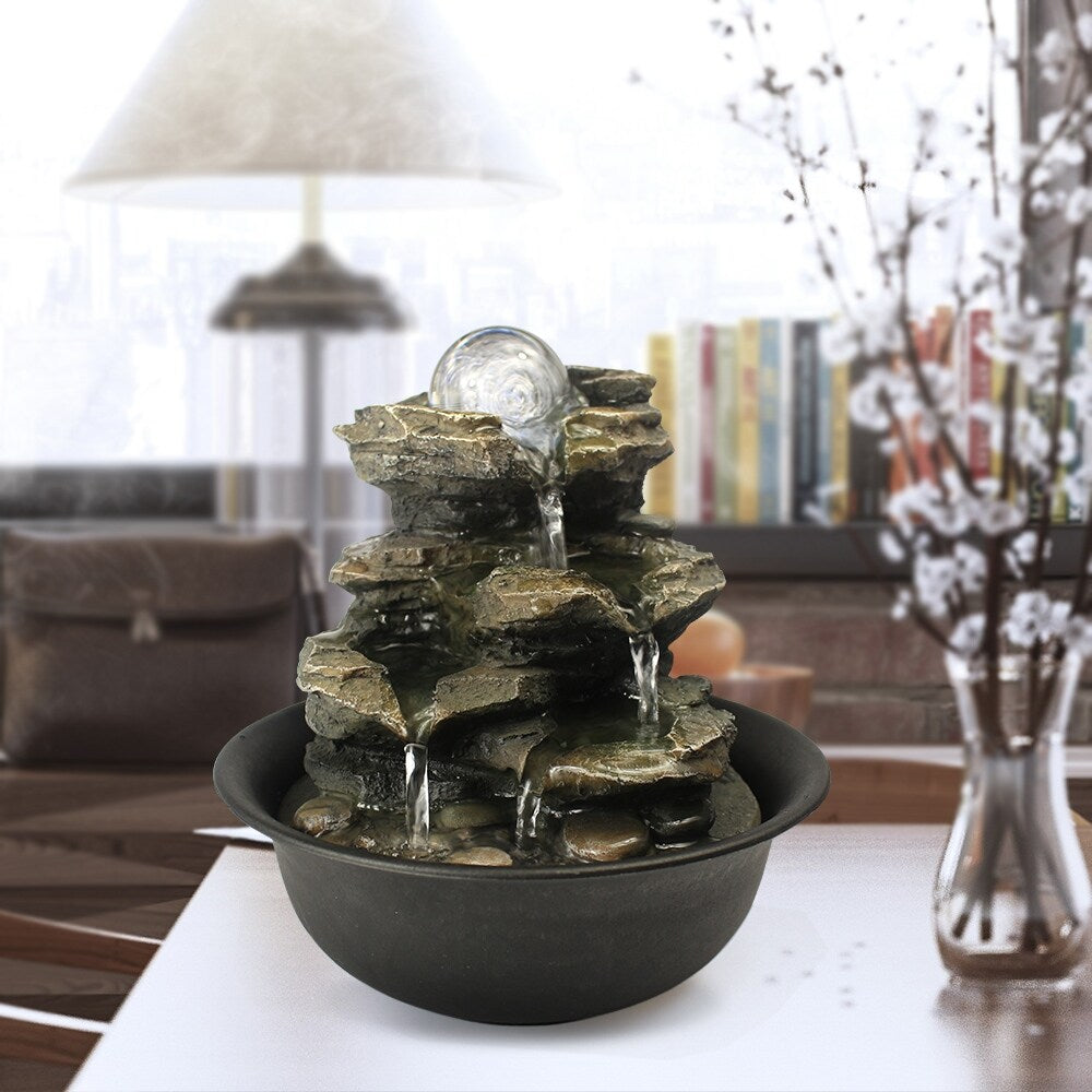 Spinning Orb Rock Cascading Indoor Tabletop Waterfall Fountain