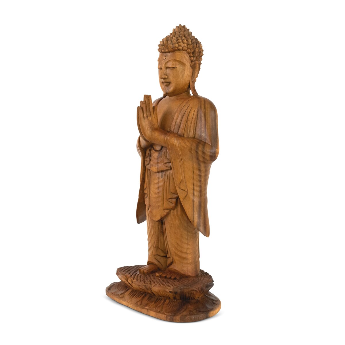 16 Wooden Hand Carved Serene Standing Buddha Statue Handmade Meditating Sculpture Figurine Home Decor Accent Handcrafted Gift