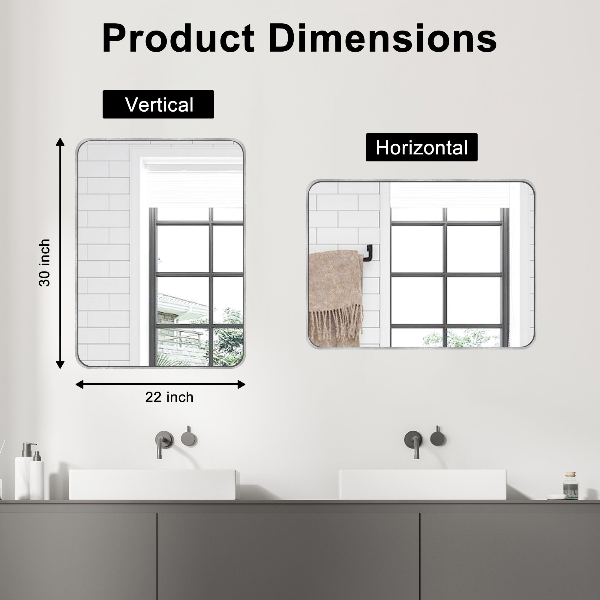 Wall Mount Bathroom Rectangle Vanity Mirror (Horizontal/Vertical)