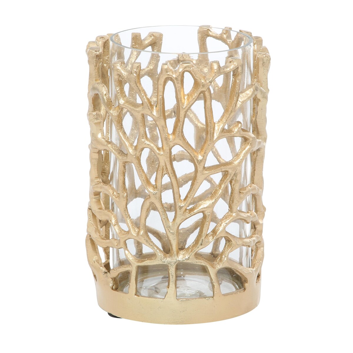 Aluminum Metal Decorative Indoor Outdoor Candle Lantern with Coral Pattern - Gold - Roche River Decor