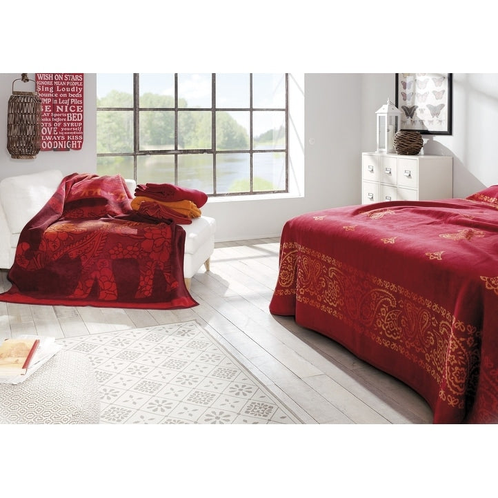 IBENA Intricate Elephant Oversized Jacquard Throw Blanket Delhi