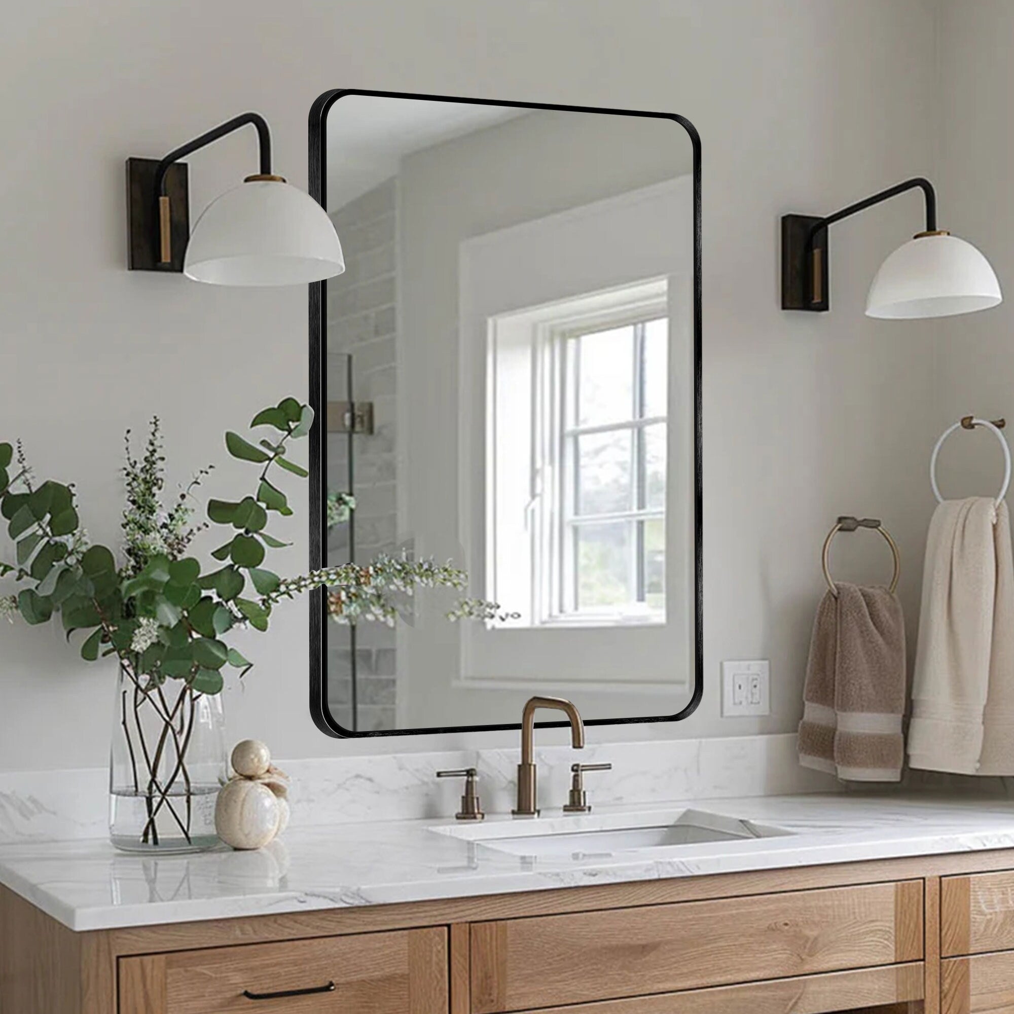 Wall Mount Bathroom Rectangle Vanity Mirror (Horizontal/Vertical)