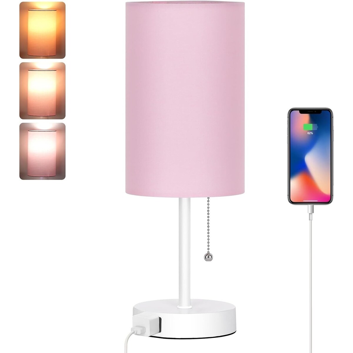 Table Lamp for Bedroom, 3-Color Bedside Lamps with Pull Chain, Bedroom Table Lamps for Nightstand, Bulb Included