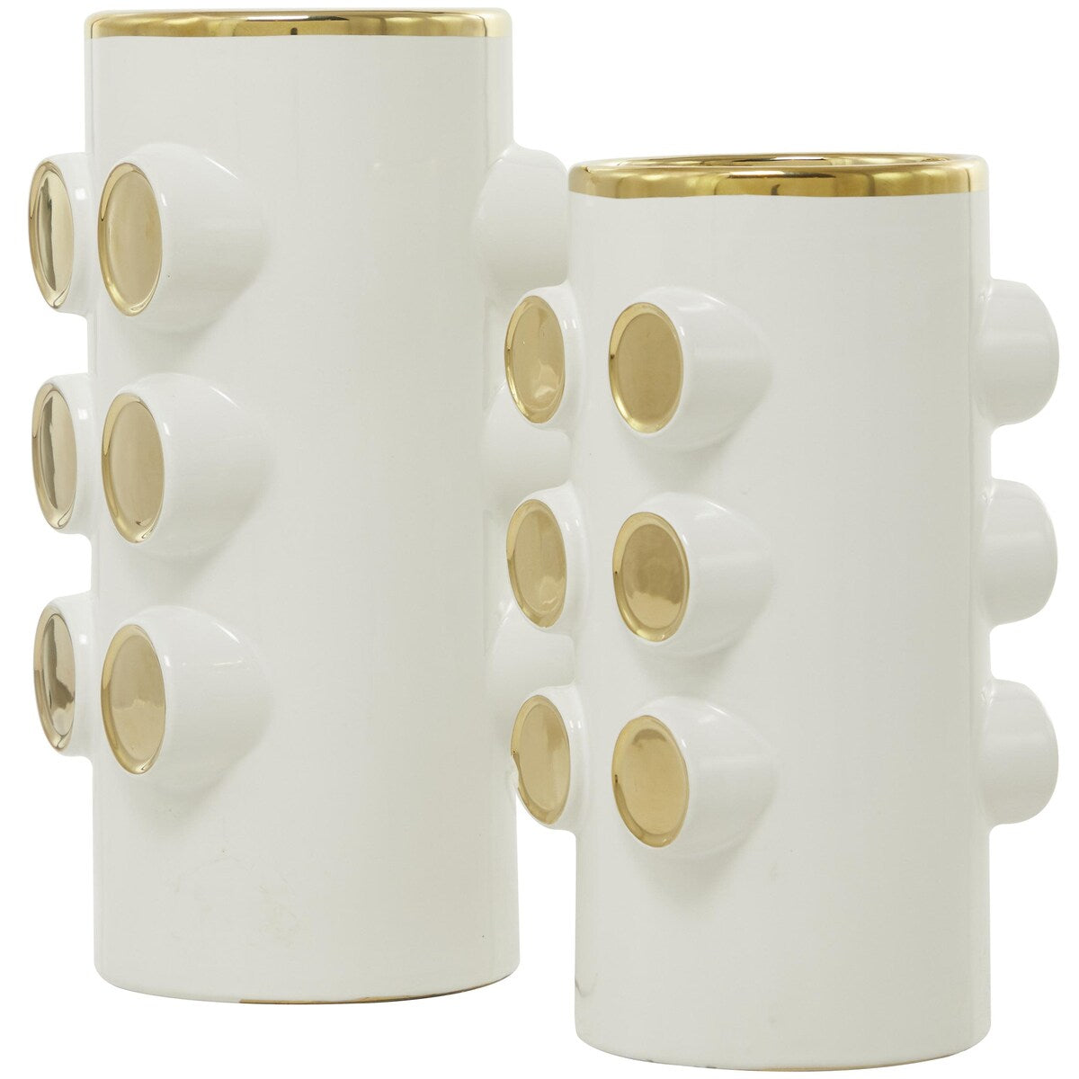 Ceramic Decorative Vase with Gold Circle Accents - Set of 2 White or Black - CosmoLiving by Cosmopolitan