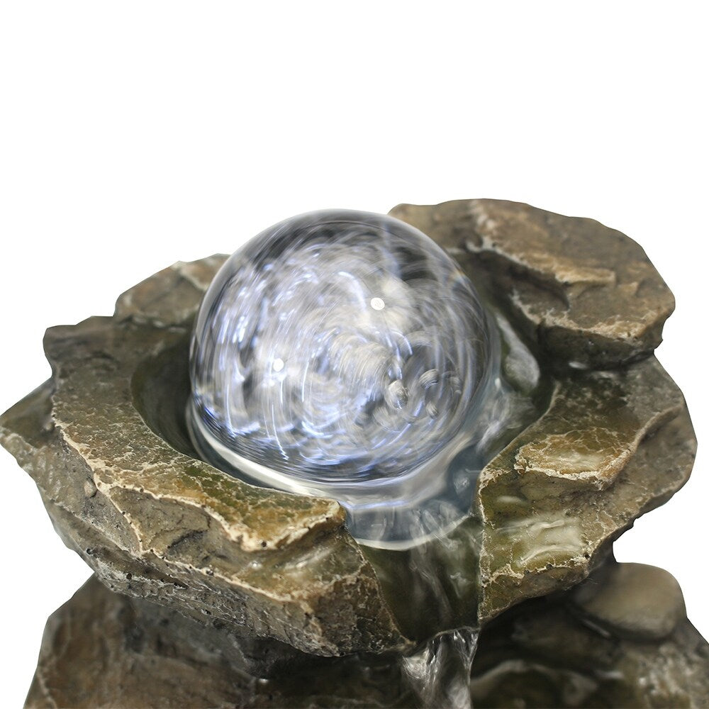 Spinning Orb Rock Cascading Indoor Tabletop Waterfall Fountain