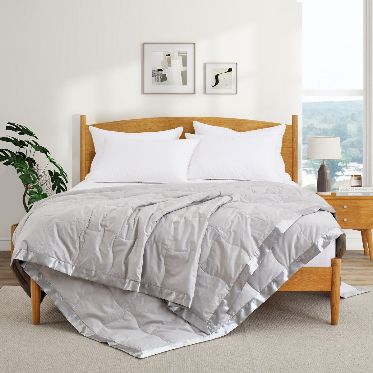 Ultra-Soft Cozy Cotton Down Bed Blanket with Satin Trim