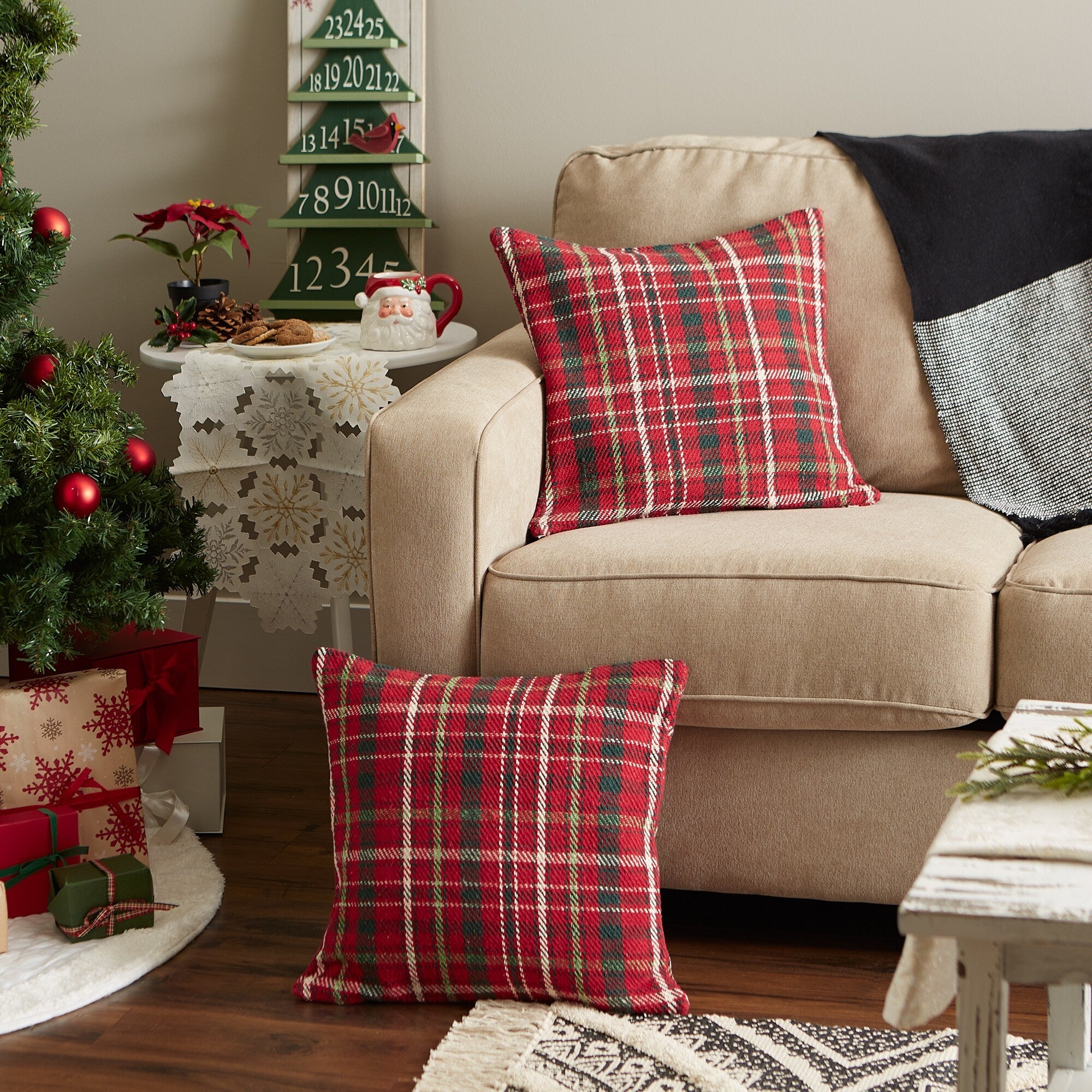 Christmas Plaid Recycled Cotton Pillow Cover 18x18 (Set of 2)