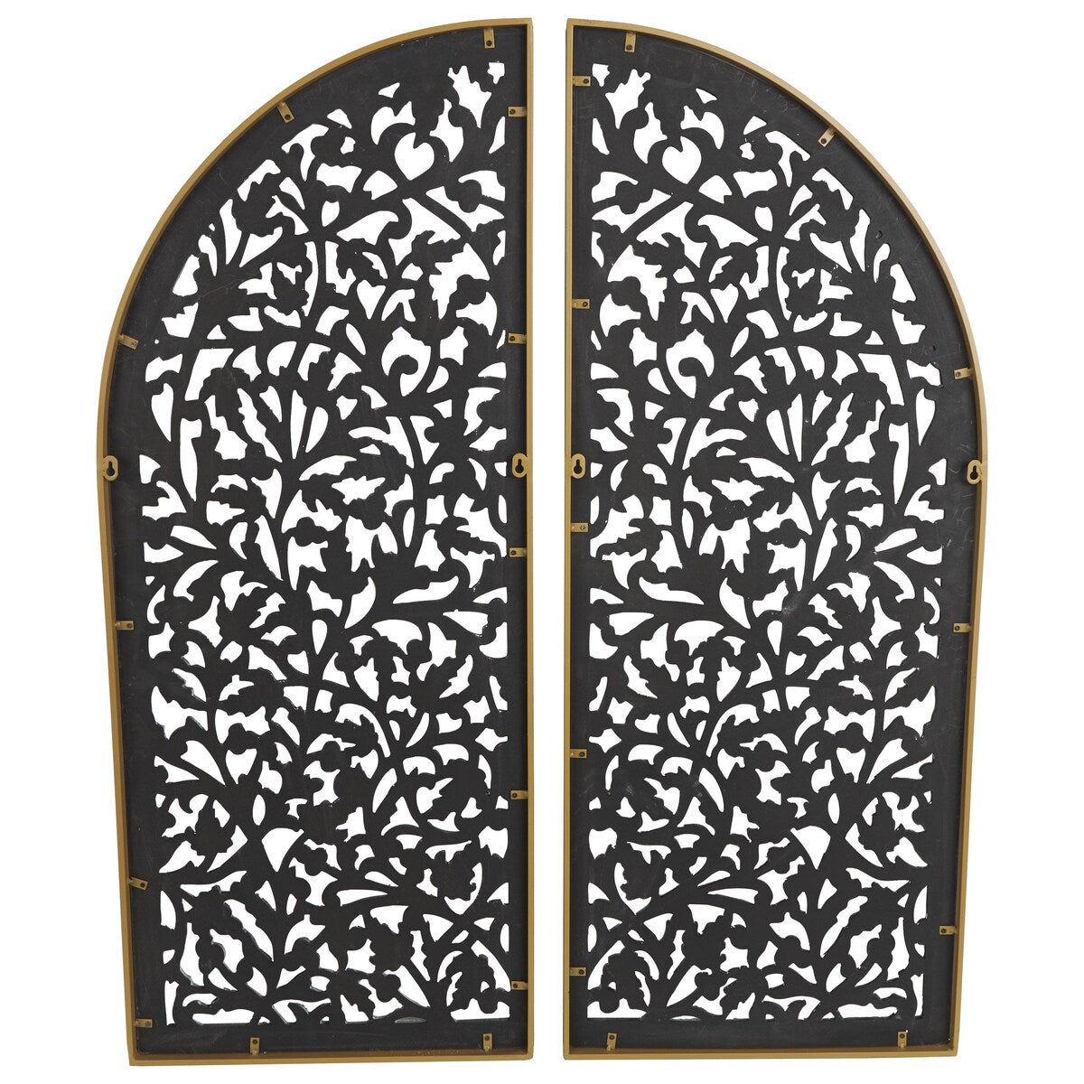 Wooden Floral Handmade Arched Home Wall Decor with Intricate Carvings - Set of 2 Brown - Roche River Decor