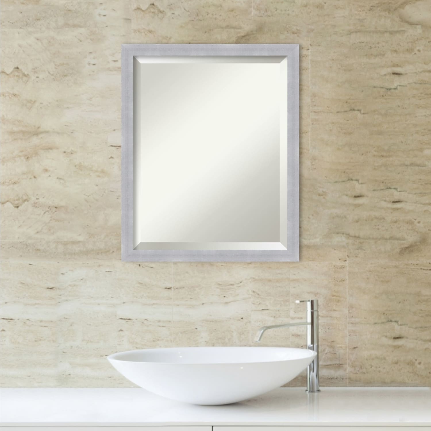 Beveled Bathroom Wall Mirror - Grace Brushed Narrow Frame