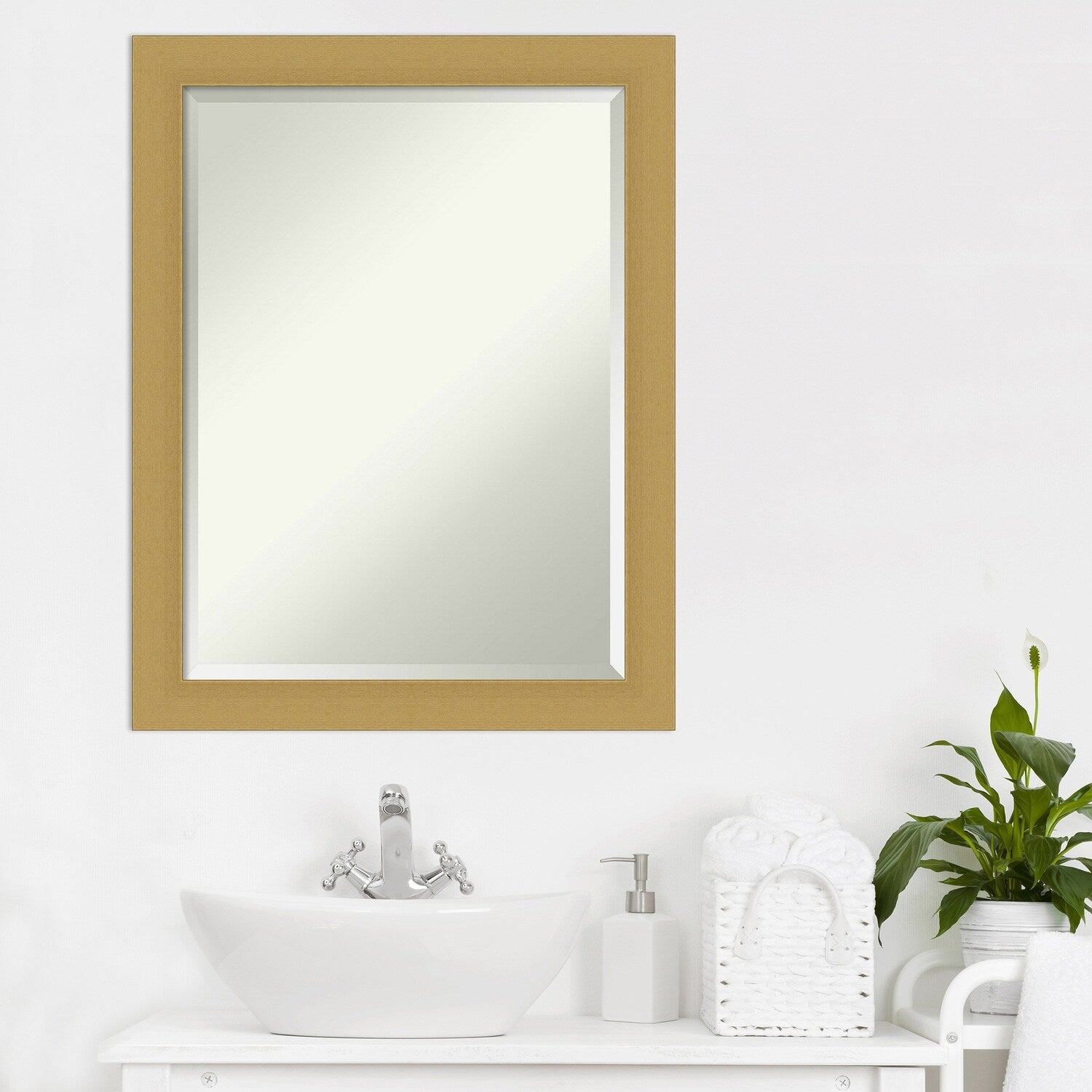 Beveled Bathroom Wall Mirror - Grace Brushed Narrow Frame