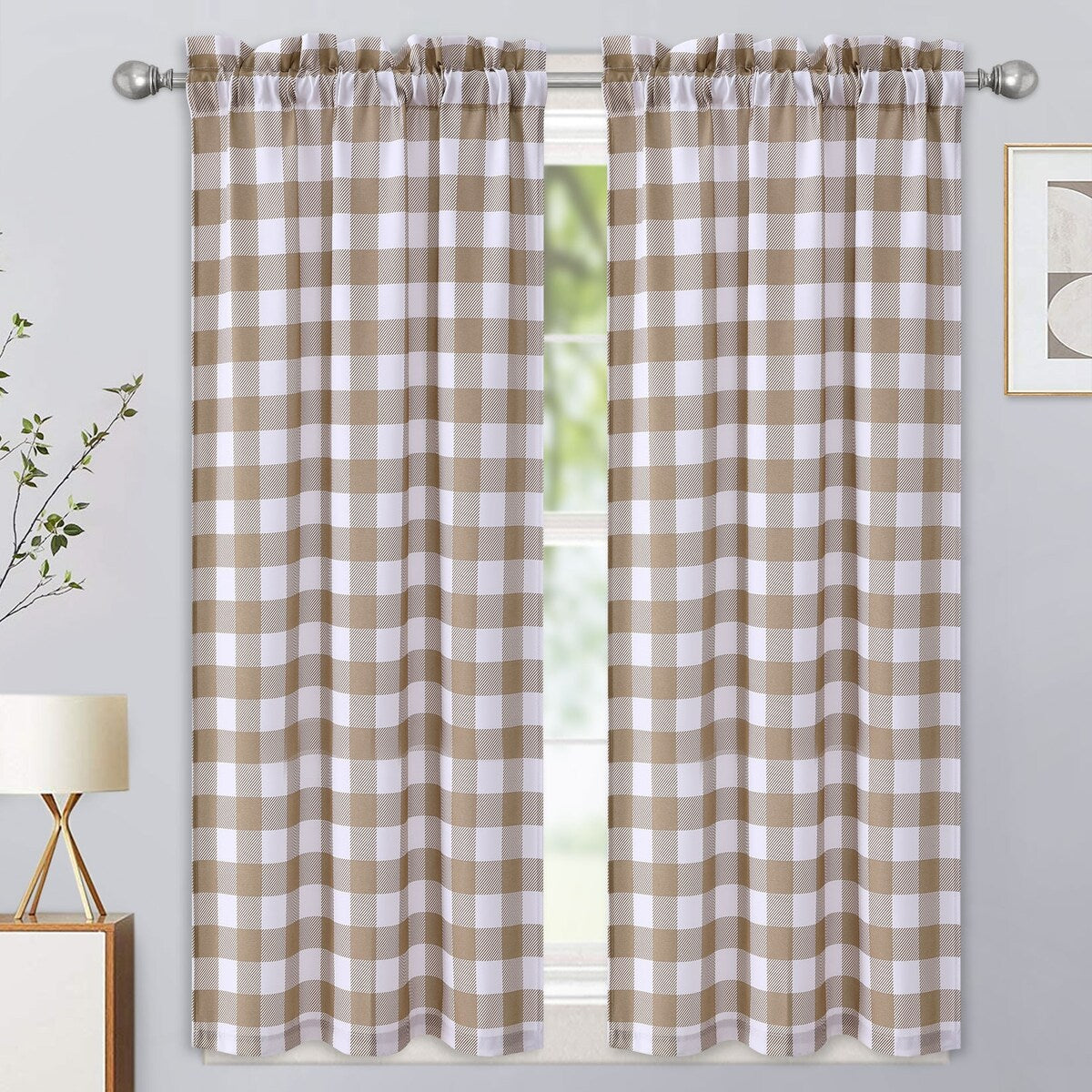 Garvee Tier Curtains Buffalo Check Plaid Gingham Curtain, 2 Panels