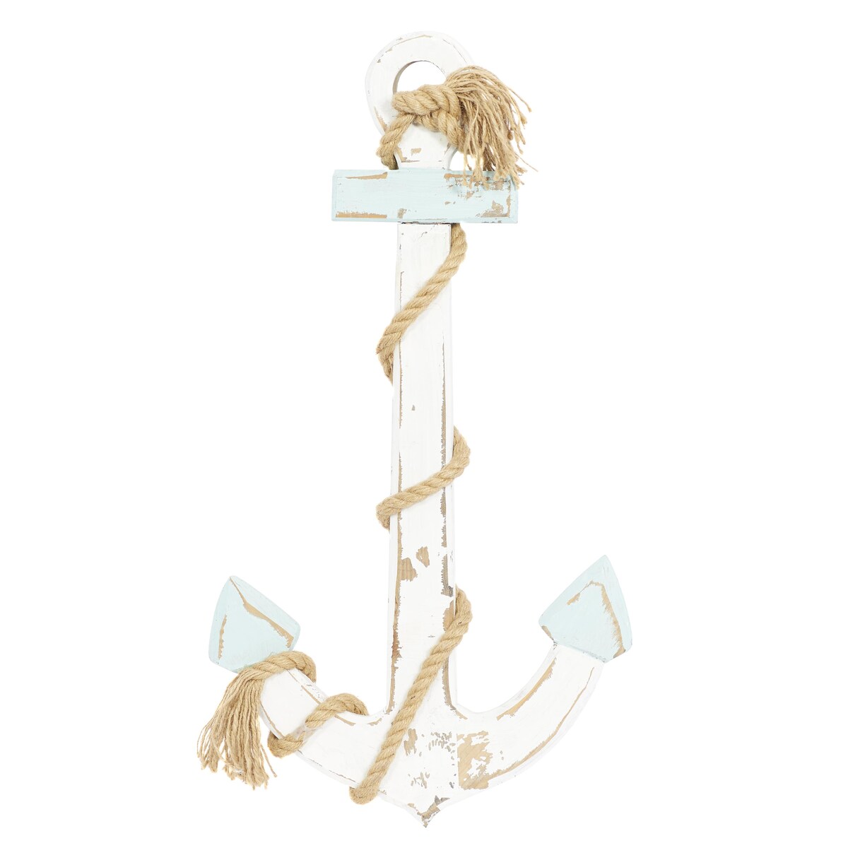 Wood Anchor Home Wall Decor with Twisted Rope - White or Blue - Roche River Decor