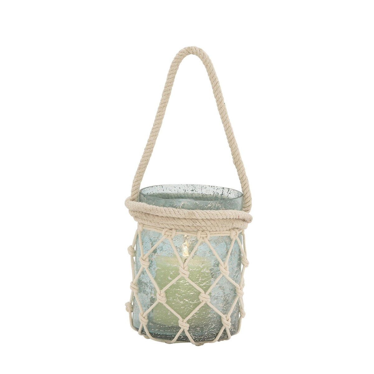 Glass Decorative Indoor Outdoor Candle Lantern with Rope Handle - Blue or Teal - Roche River Decor