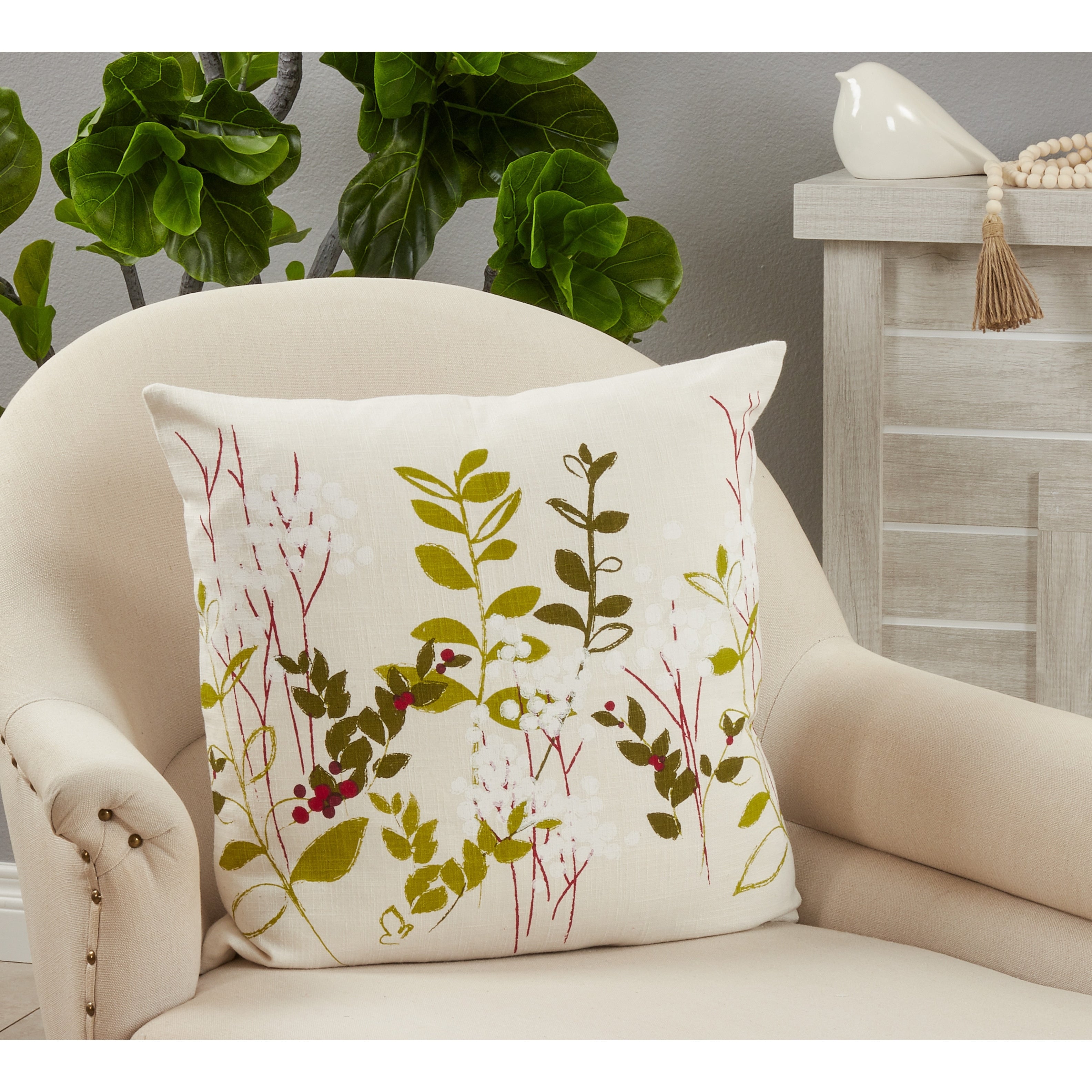 Botanical Pillow With Holiday Design