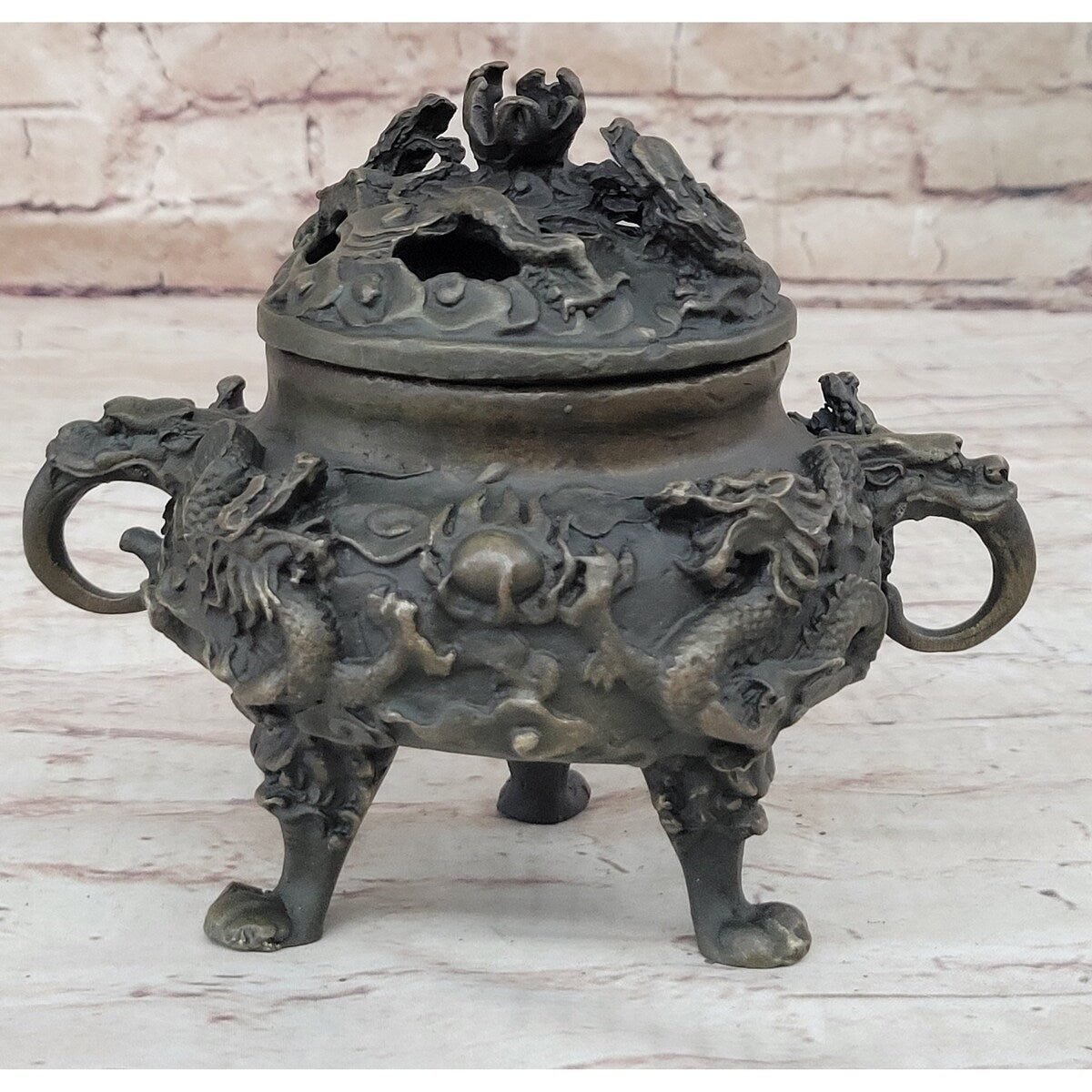 Hot Cast Bronze Dragon Incense Burner Mythical Sculpture Handmade Original Art