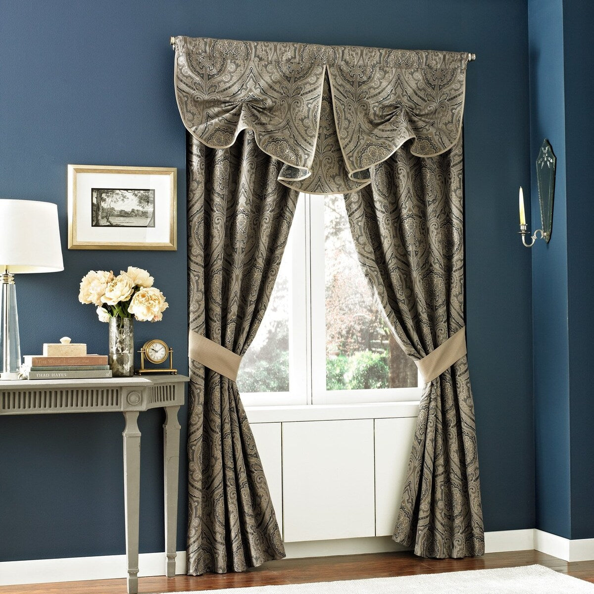 Croscill Hannah 50 x 21 Curtsey Window Valance - Slate - 50 x 21