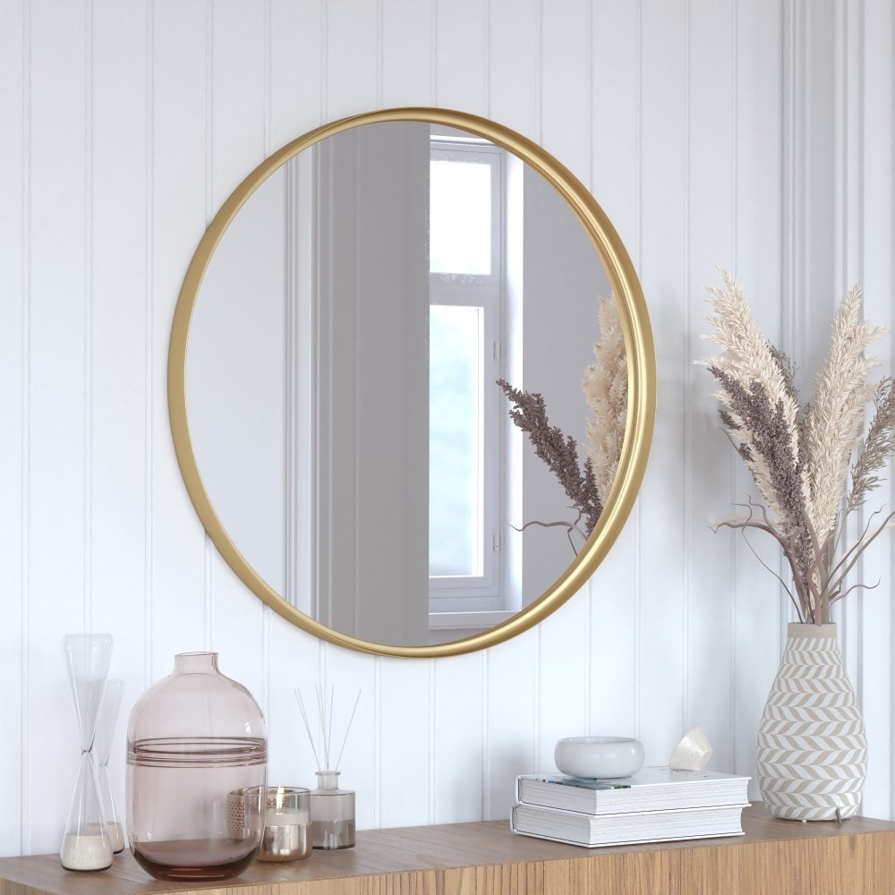 Wall Mount Shatterproof Round Accent Wall Mirror with Metal Frame