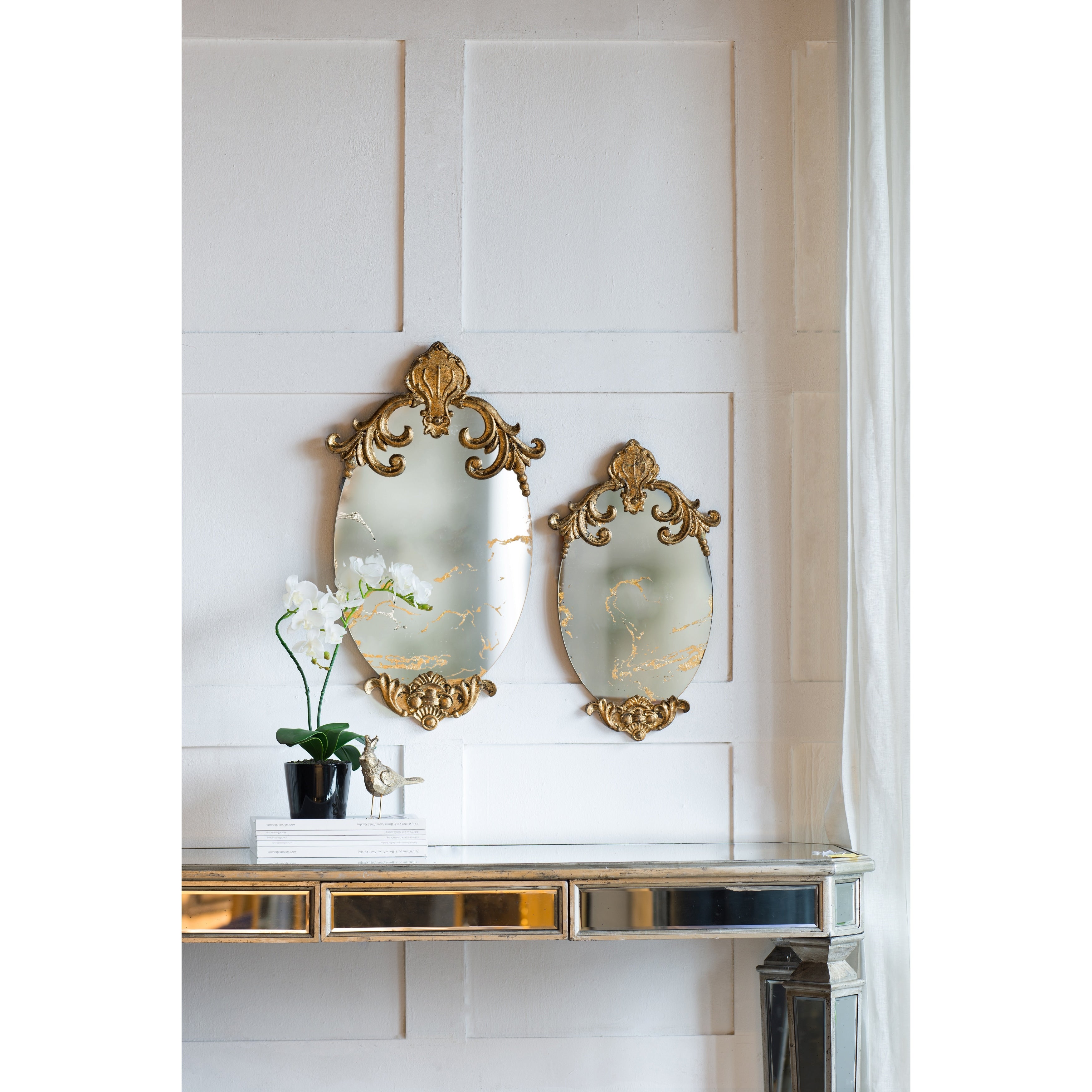 Large 26-inch Antique Polished Gold Regal Wall Mirror