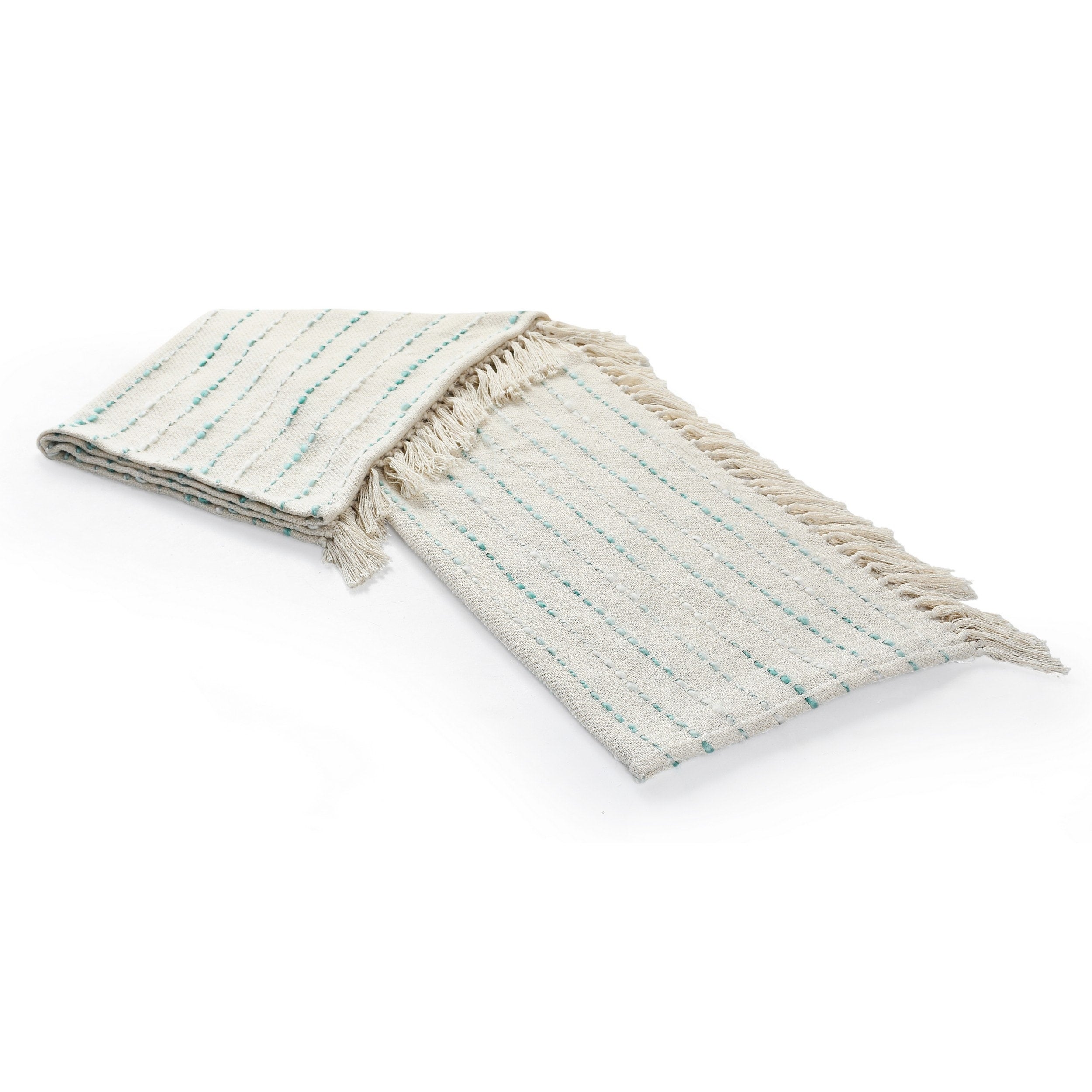 Sevita Hand-Woven Natural Cotton Striped Standard Size Throw Blanket with Fringe