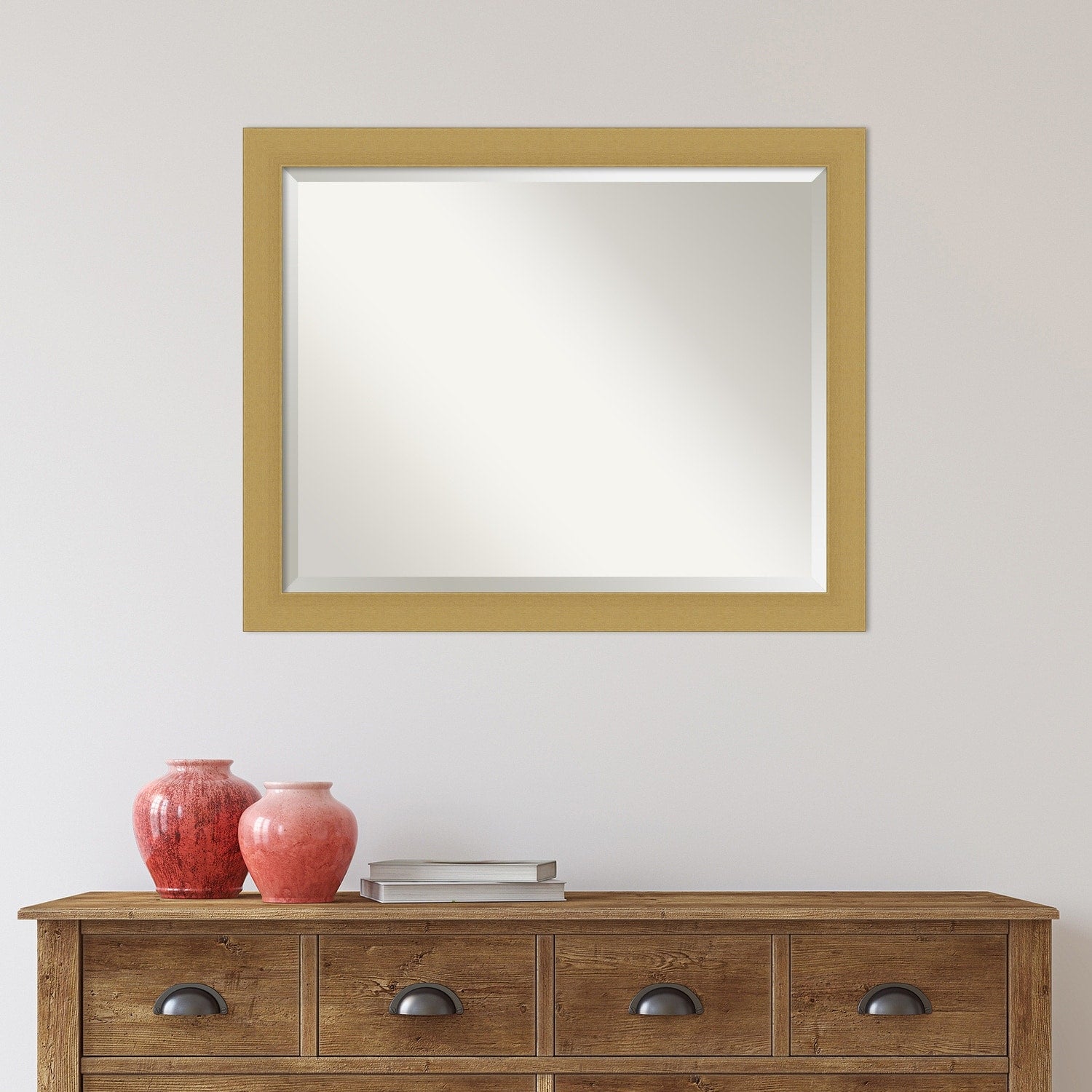 Beveled Bathroom Wall Mirror - Grace Brushed Narrow Frame