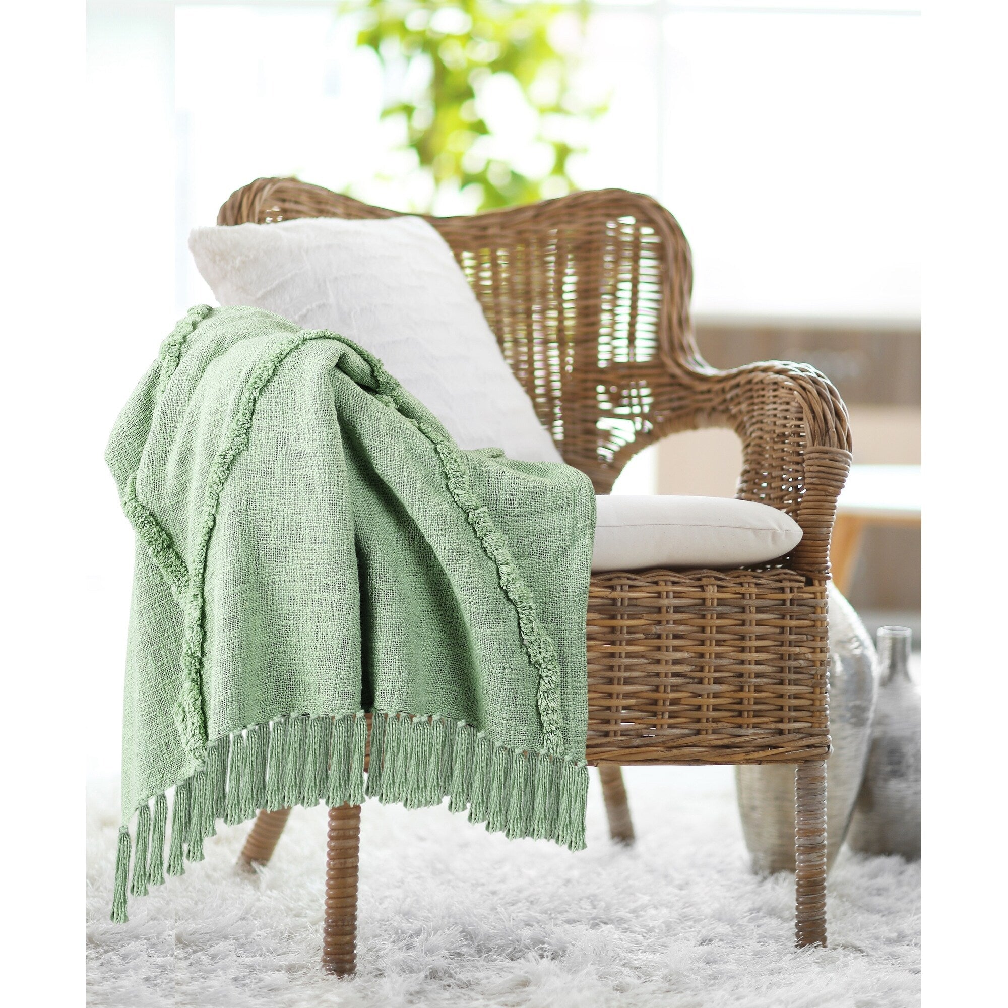 Sevita Handmade Tufted Diamonds Natural Cotton Throw Blanket