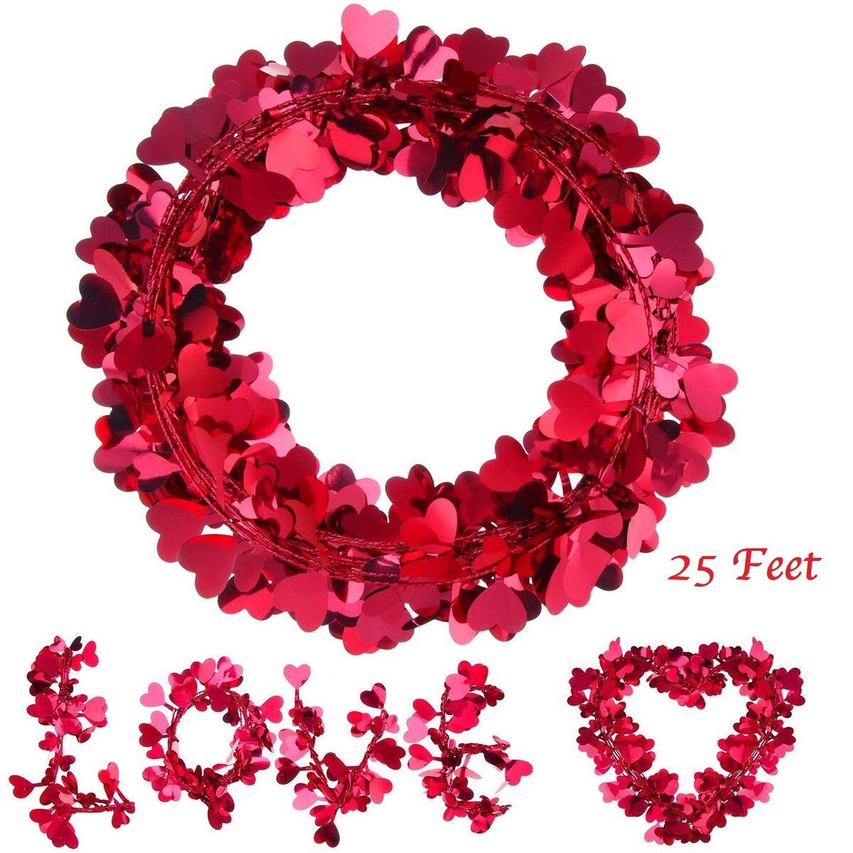 Homvare Heart Wire Garland 25 Feet for Valentine's Day - Red - 14.3 x 11.2 x 4.3