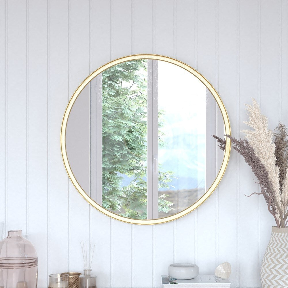 Wall Mount Shatterproof Round Accent Wall Mirror with Metal Frame