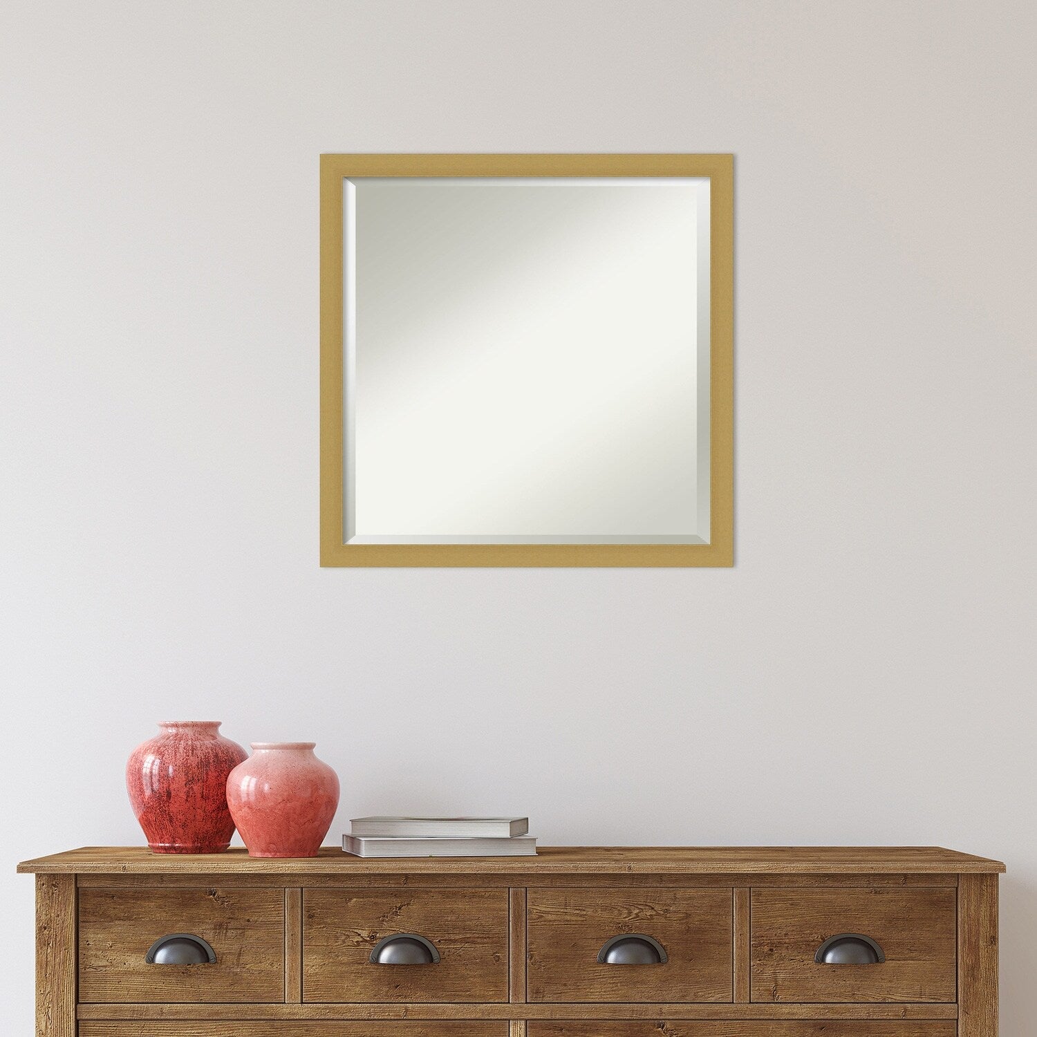 Beveled Bathroom Wall Mirror - Grace Brushed Narrow Frame