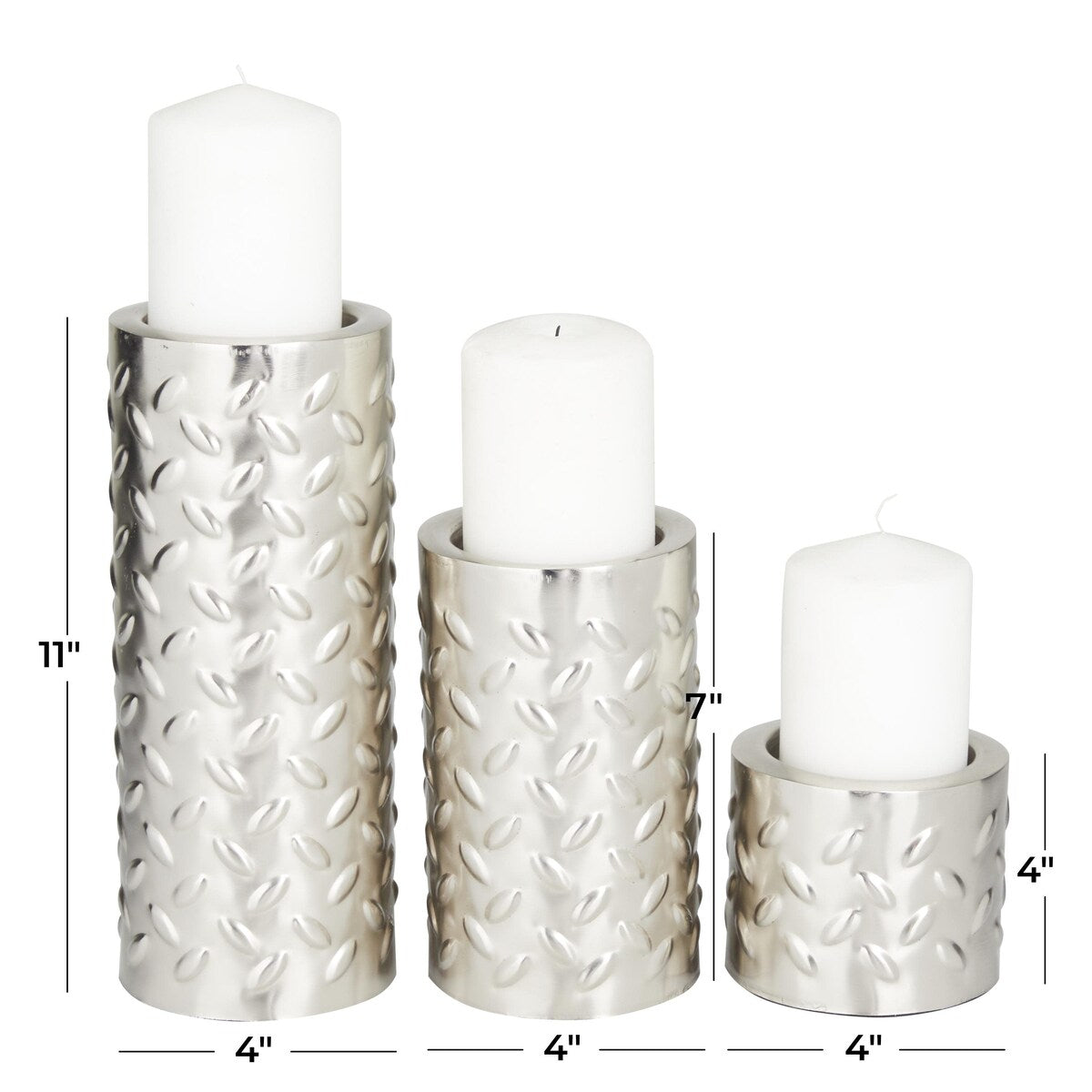 Metal Pillar Decorative Candle Holder with Studs - Set of 3 Silver or Gold - Roche River Decor