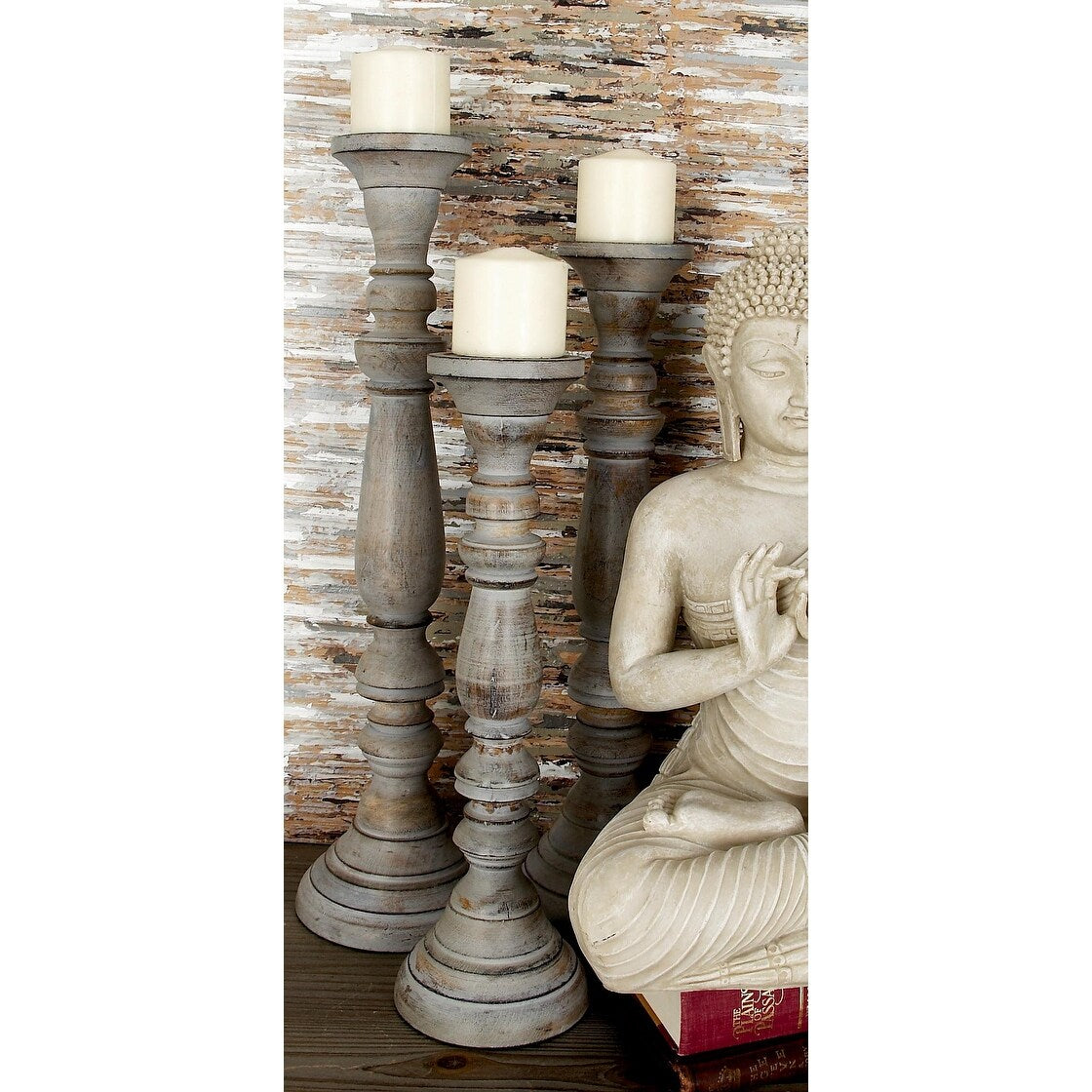 Mango Wood Handmade Tall Turned Decorative Candle Holder - Set of 3 Brown or Gray - Roche River Decor