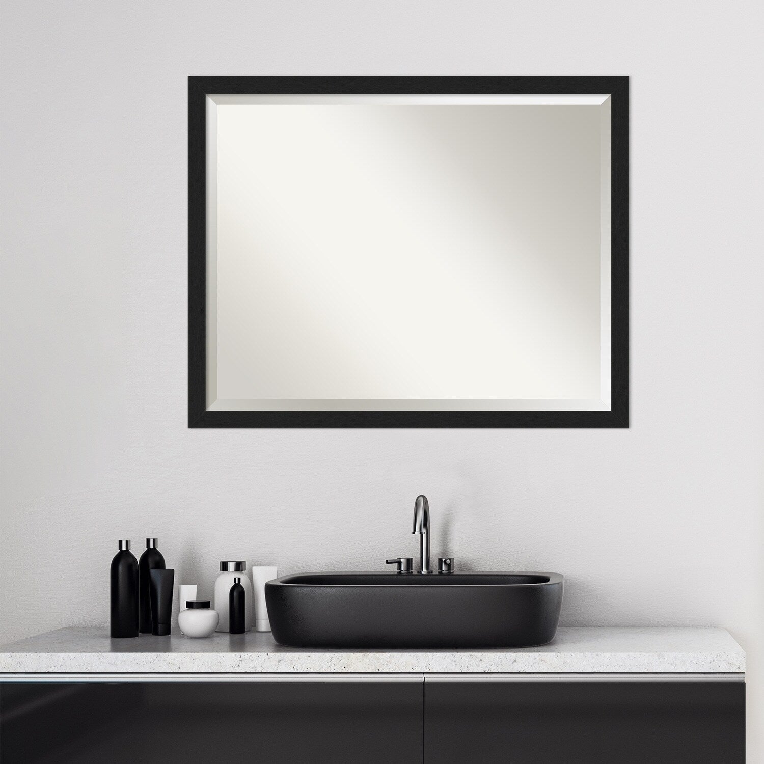 Beveled Bathroom Wall Mirror - Grace Brushed Narrow Frame