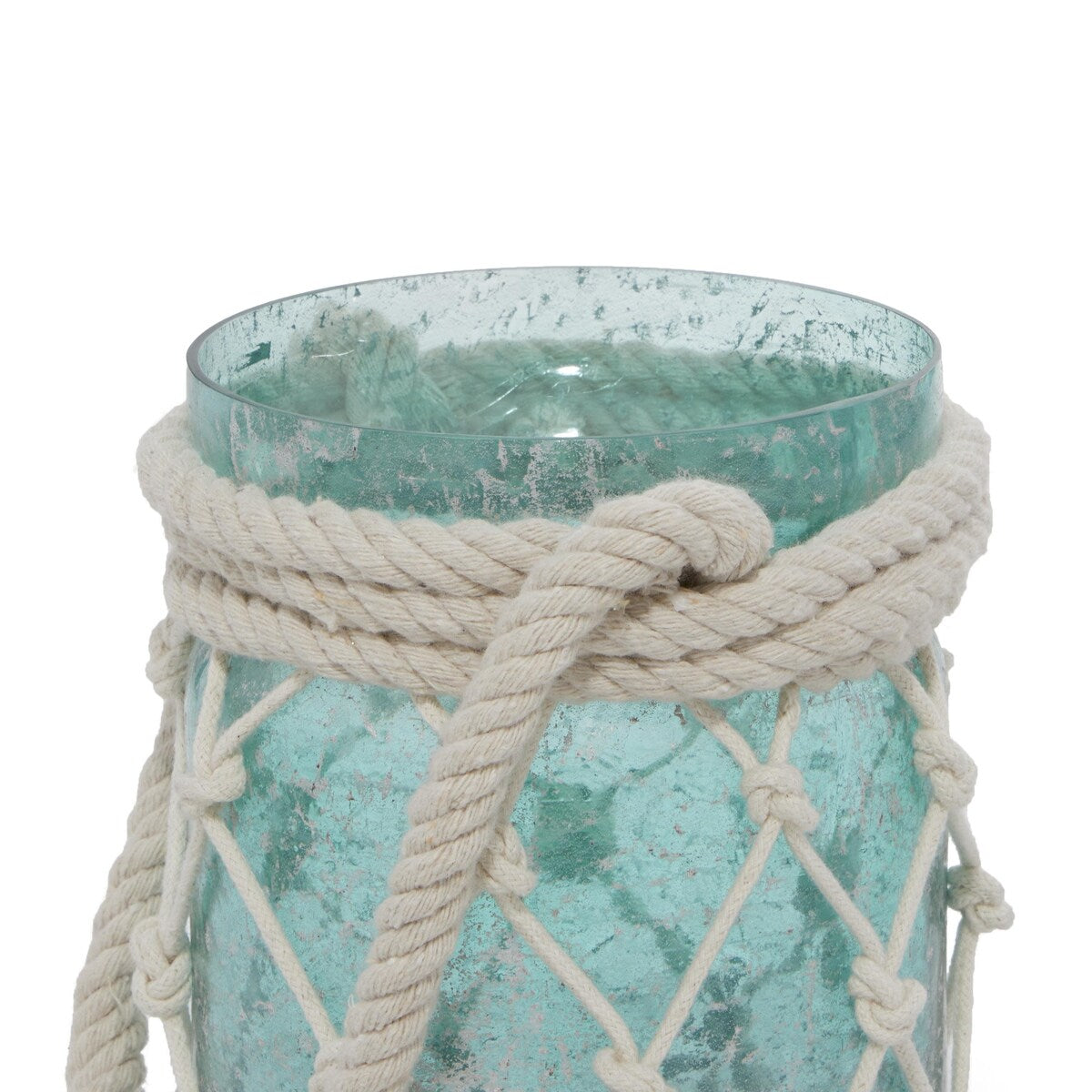 Glass Decorative Indoor Outdoor Candle Lantern with Rope Handle - Blue or Teal - Roche River Decor