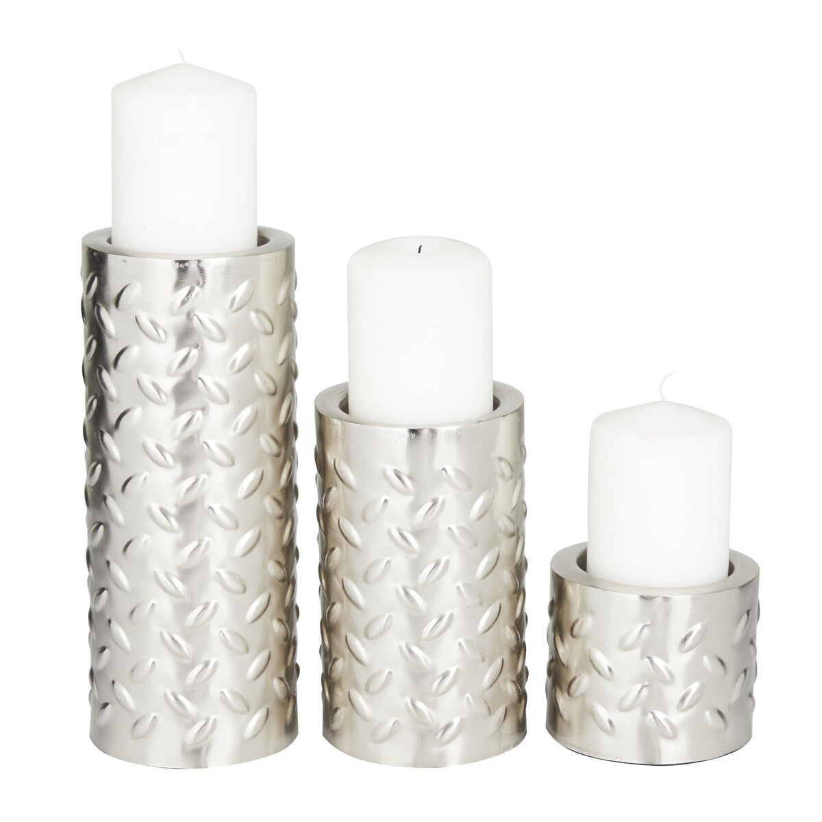 Metal Pillar Decorative Candle Holder with Studs - Set of 3 Silver or Gold - Roche River Decor