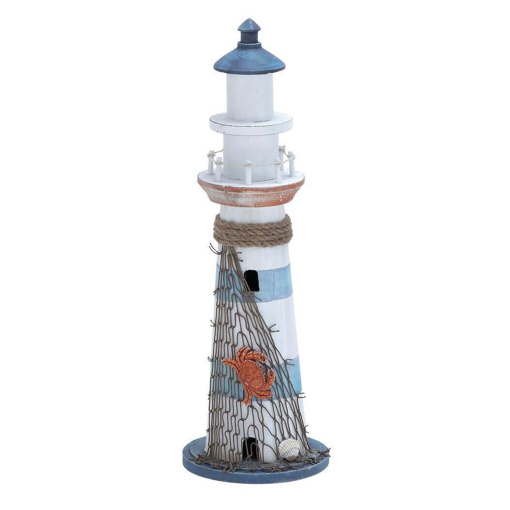 Wood Light House Decorative Sculpture with Netting - Blue - Roche River Decor