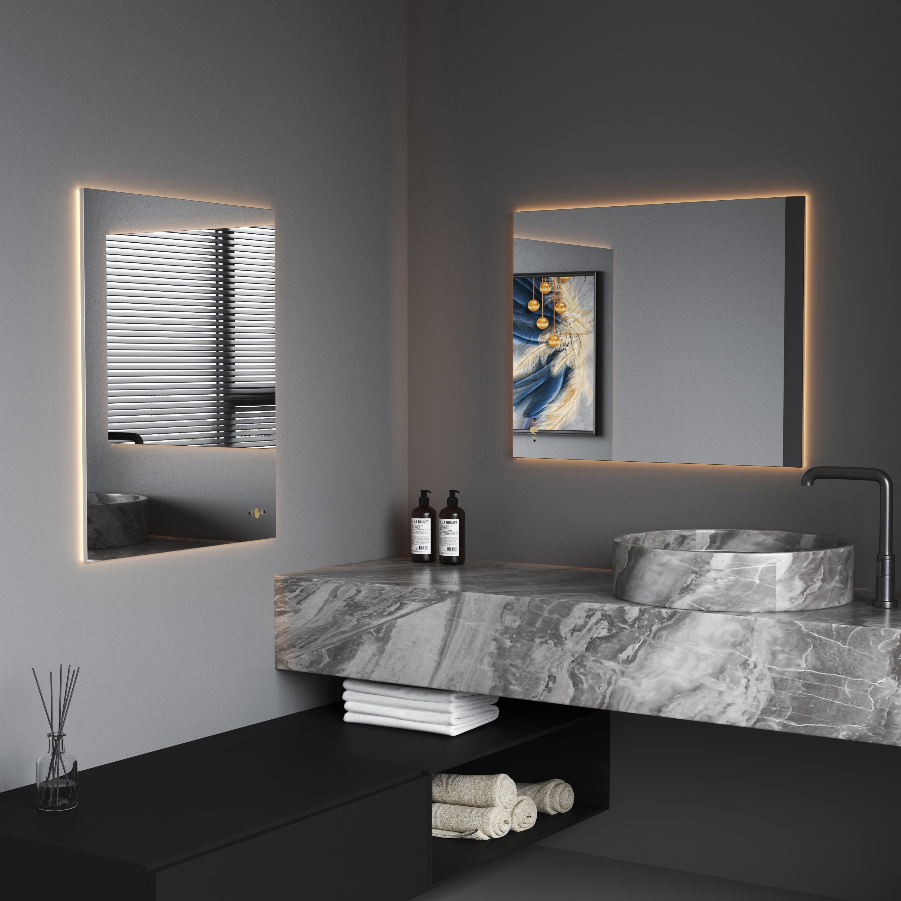 CB HOME LED Bathroom Vanity Mirror, Lighted Wall Mounted Mirror, Hand Wave Sensor Dimmable Backlit Frameless Mirror