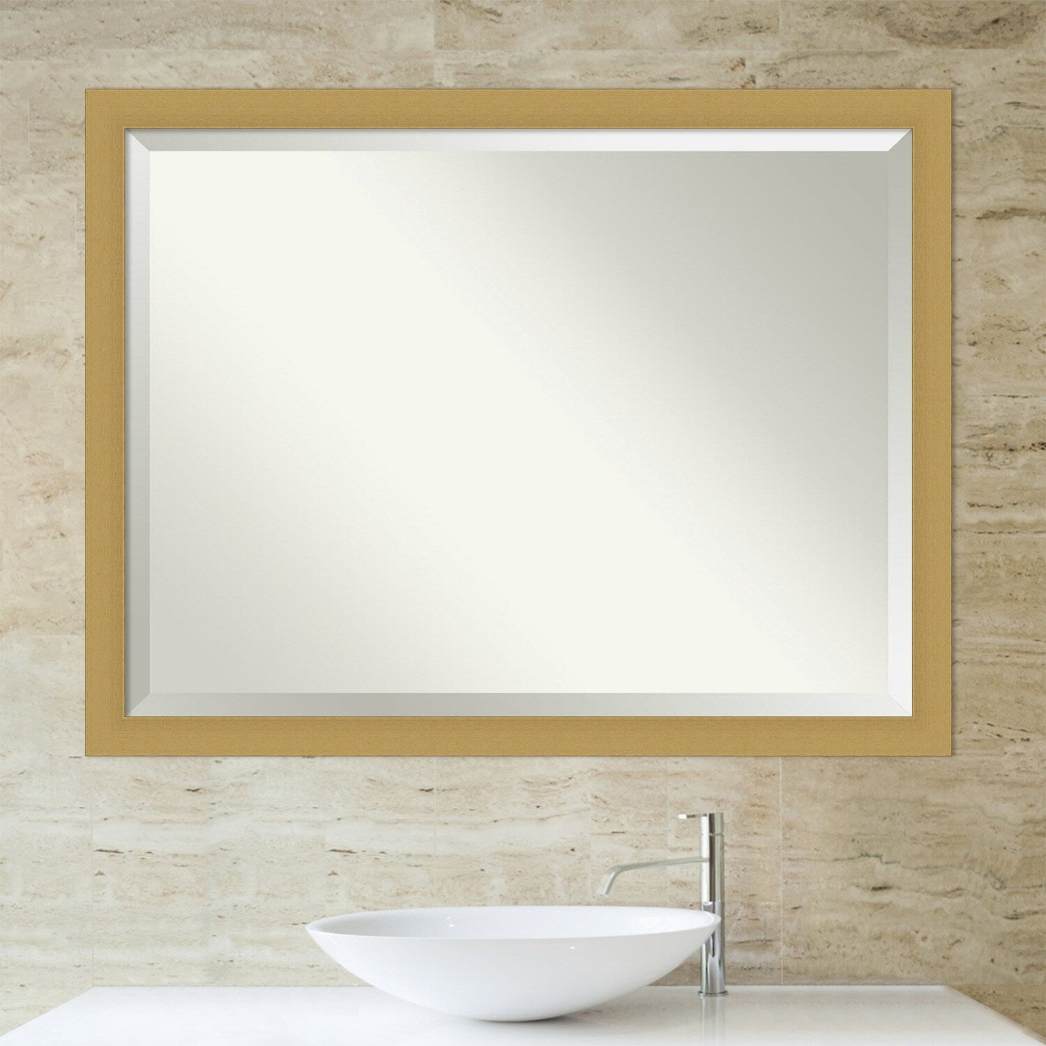 Beveled Bathroom Wall Mirror - Grace Brushed Narrow Frame