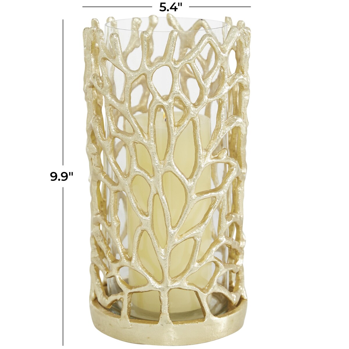 Aluminum Metal Decorative Indoor Outdoor Candle Lantern with Coral Pattern - Gold - Roche River Decor