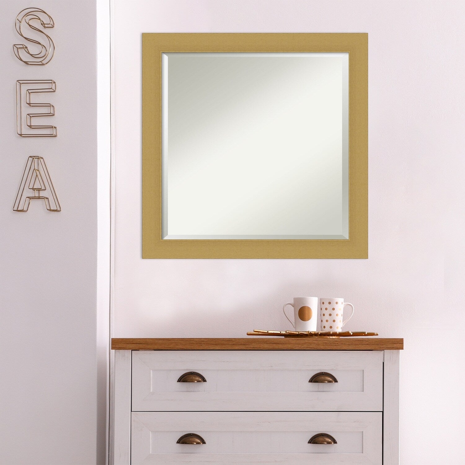 Beveled Bathroom Wall Mirror - Grace Brushed Narrow Frame