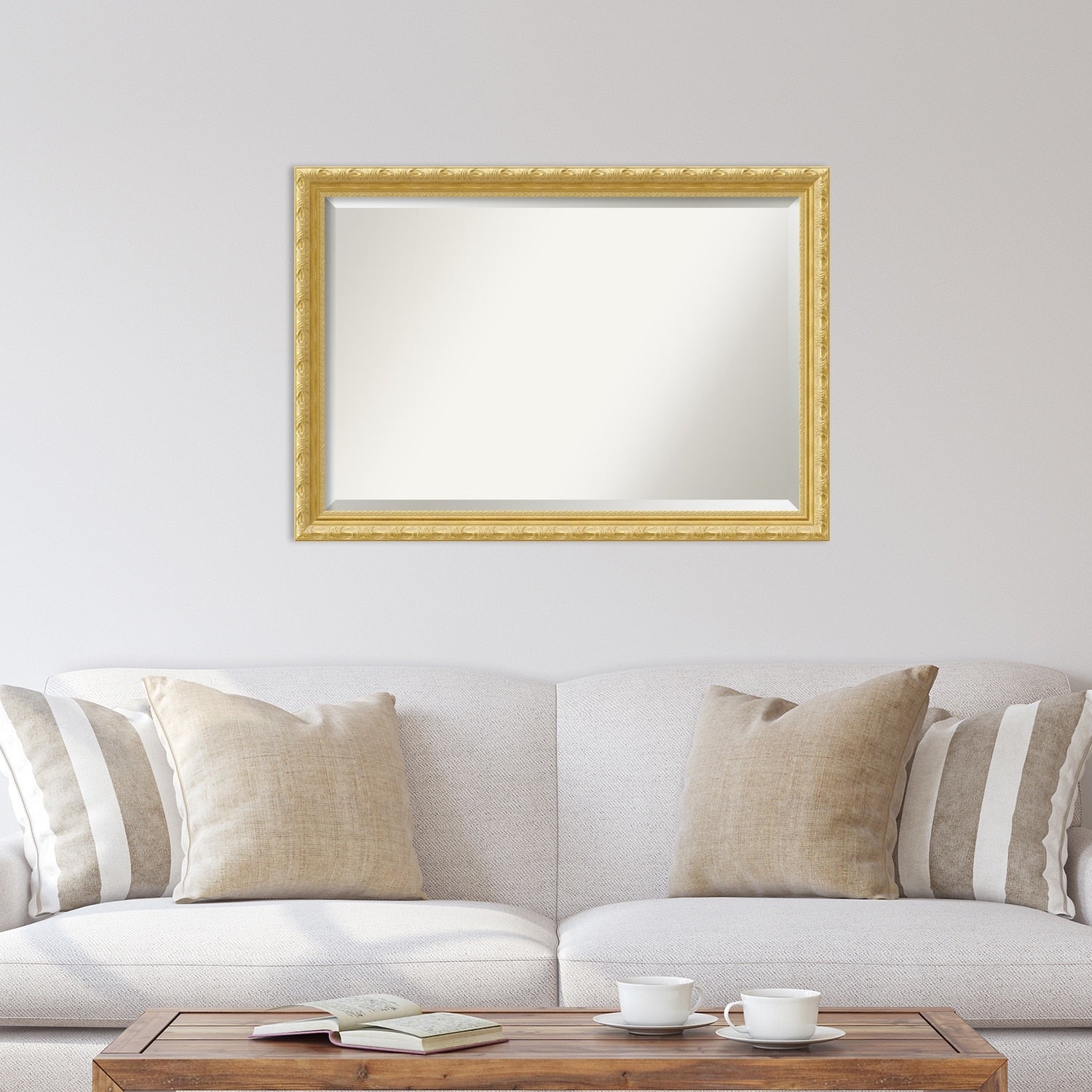 Beveled Wood Wall Mirror - Versailles Gold Frame - Outer Size: 40 x 28 in