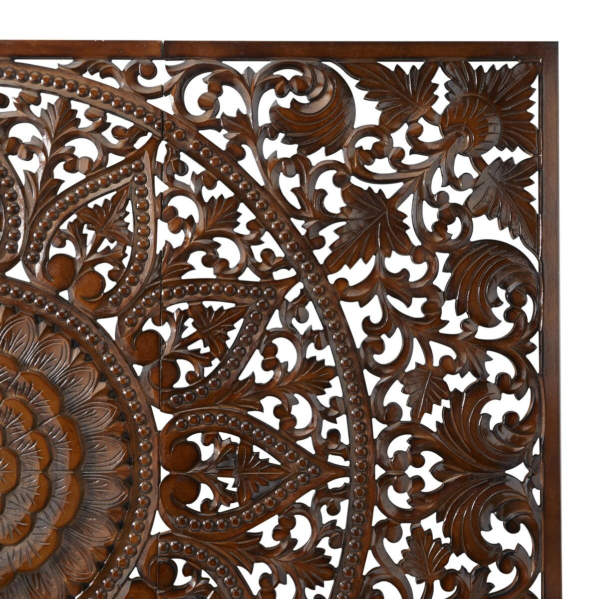 Wooden Floral Handmade Intricately Carved Home Wall Decor with Mandala Design - Set of 3 Brown - Roche River Decor