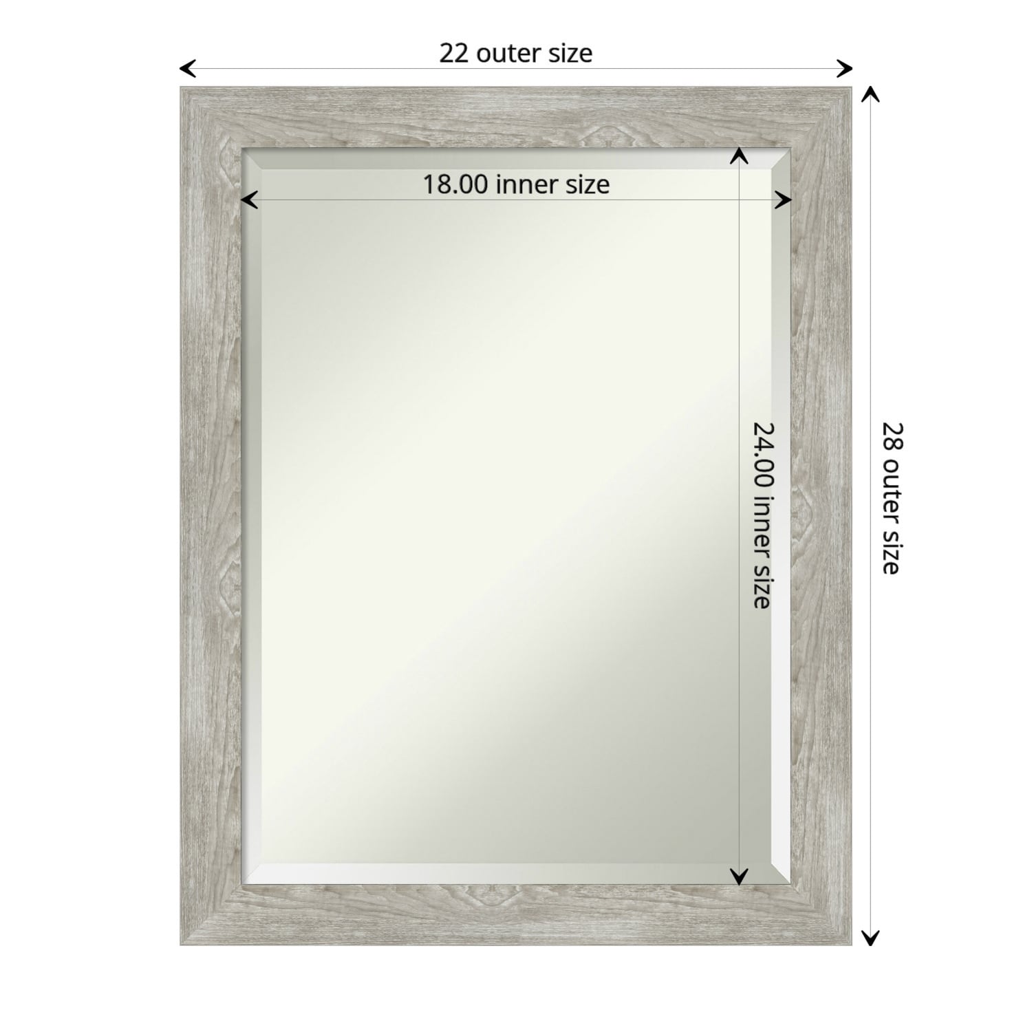 Beveled Bathroom Wall Mirror - Dove Greywash Narrow Frame