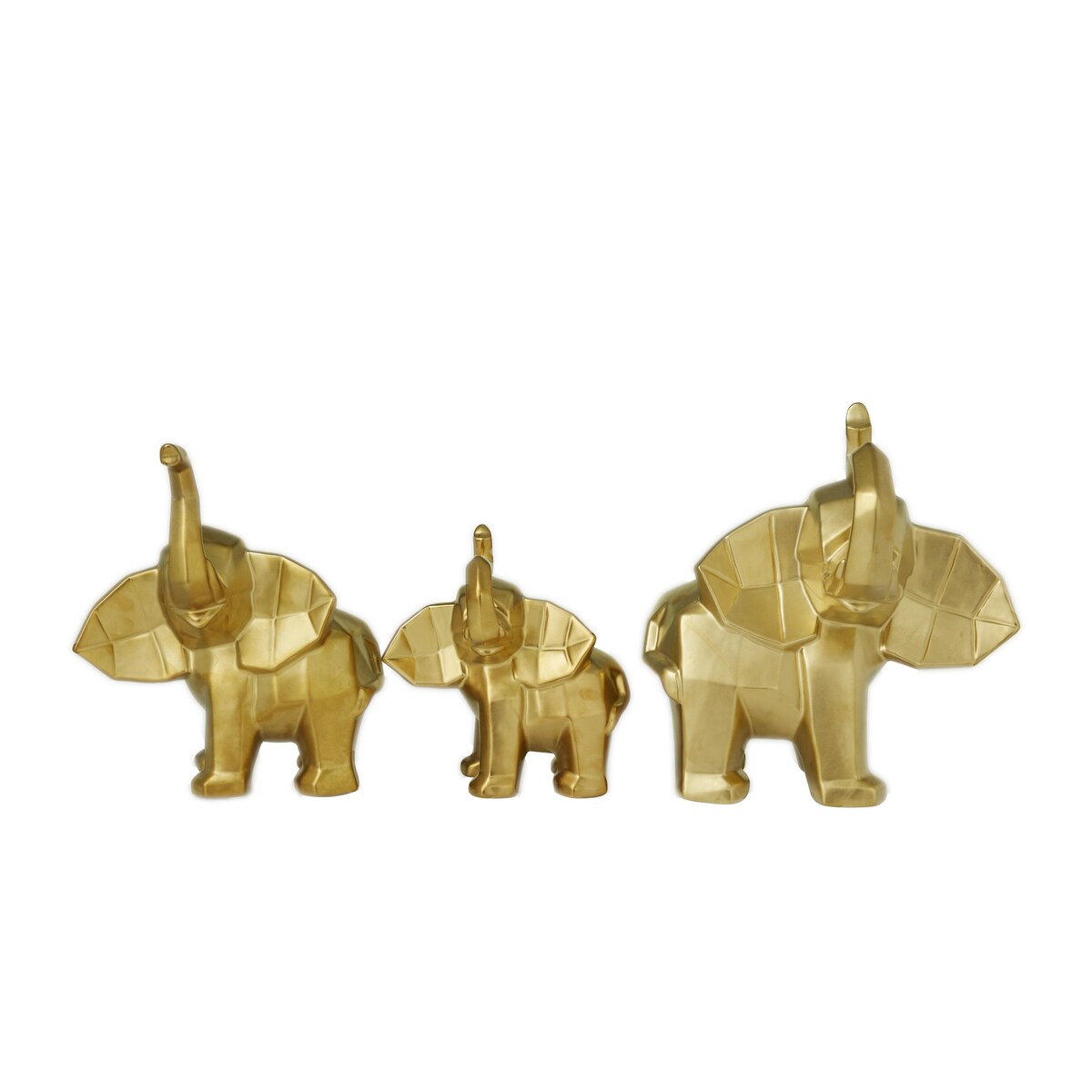 Porcelain Ceramic Elephant Decorative Sculpture - Set of 3 Gold or Silver - Roche River Decor