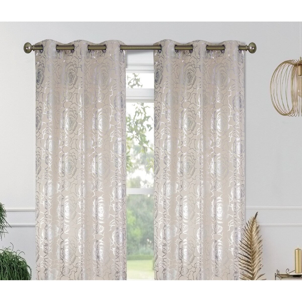 J&V Textiles Floral Metallic Blackout Thermal Grommet Curtain Panels (Set of 2) - Regular