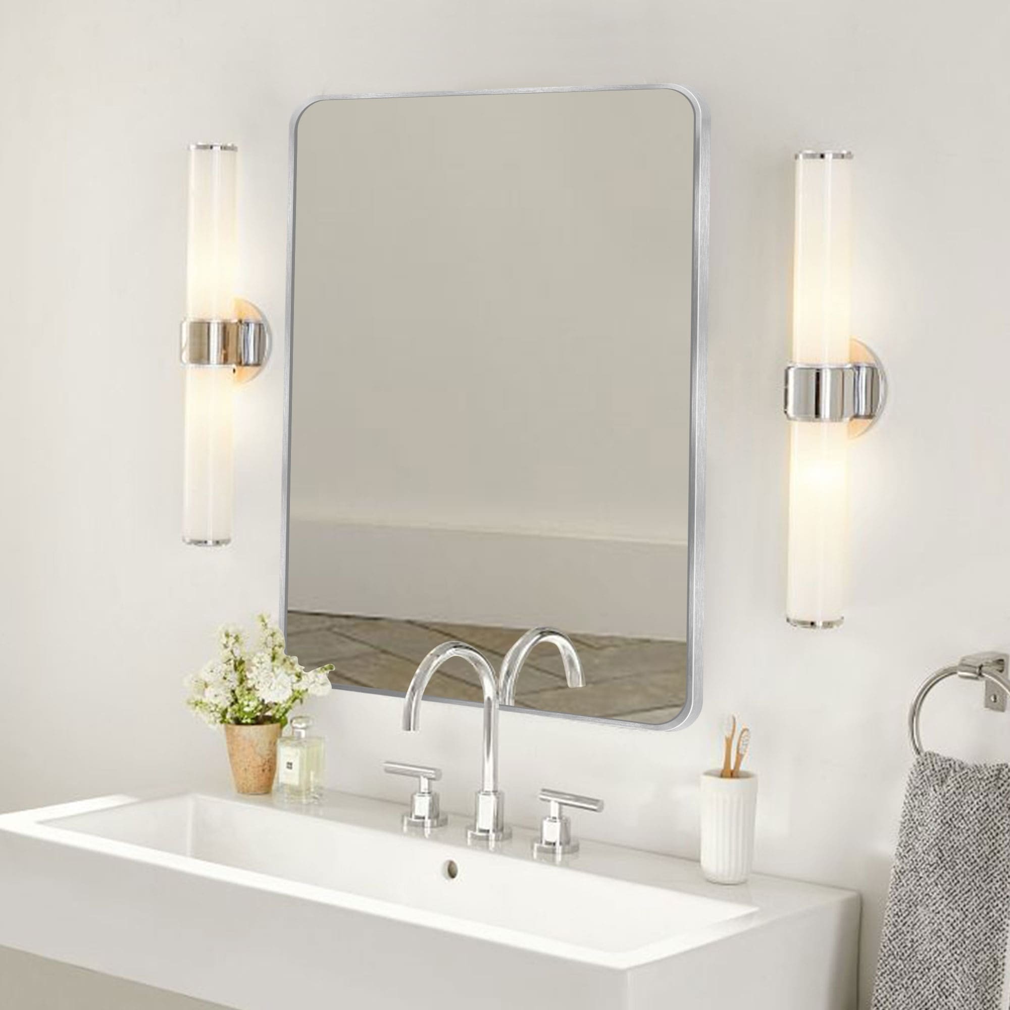 Wall Mount Bathroom Rectangle Vanity Mirror (Horizontal/Vertical)