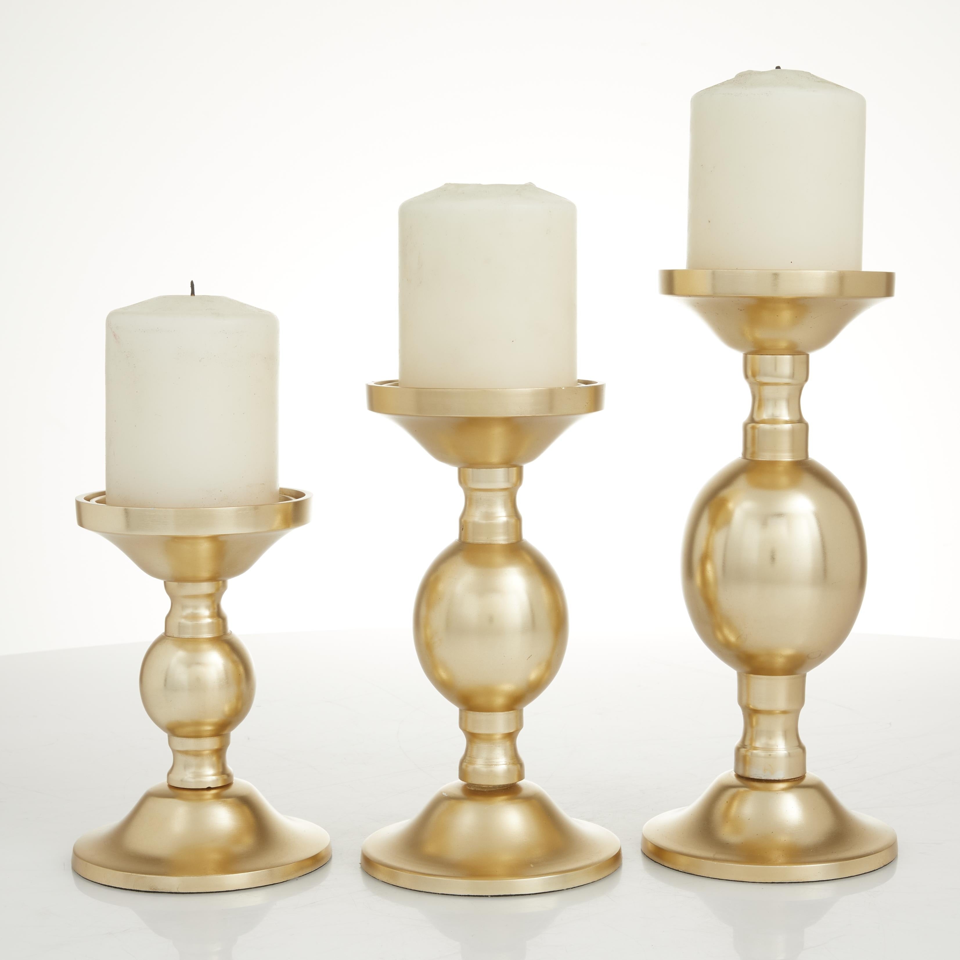 The Novogratz Gold or Silver Aluminum Metal Pillar Decorative Candle Holder (Set of 3)