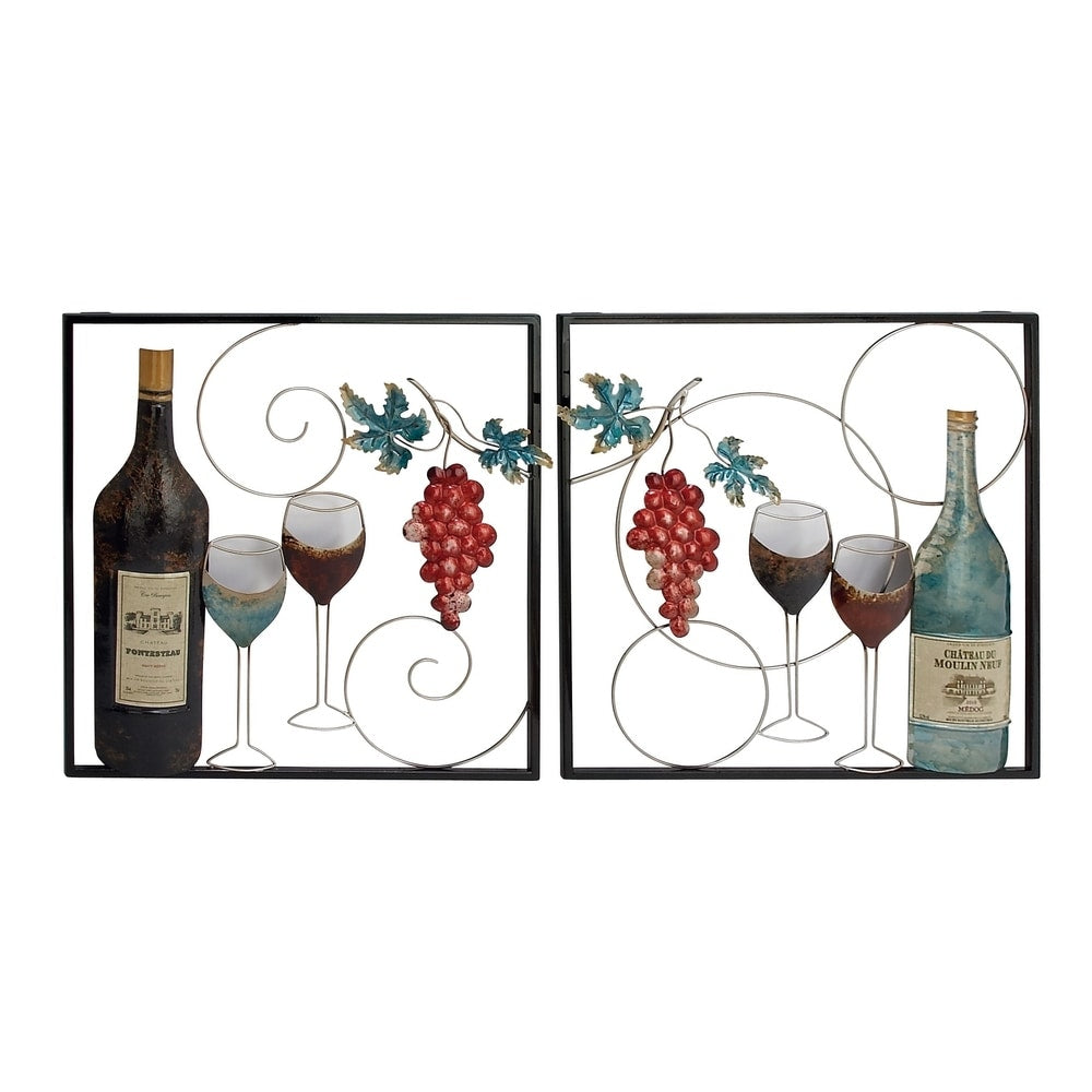 Multi Colored Metal Wine Home Wall Decor with Grapes Detailing (Set of 2)