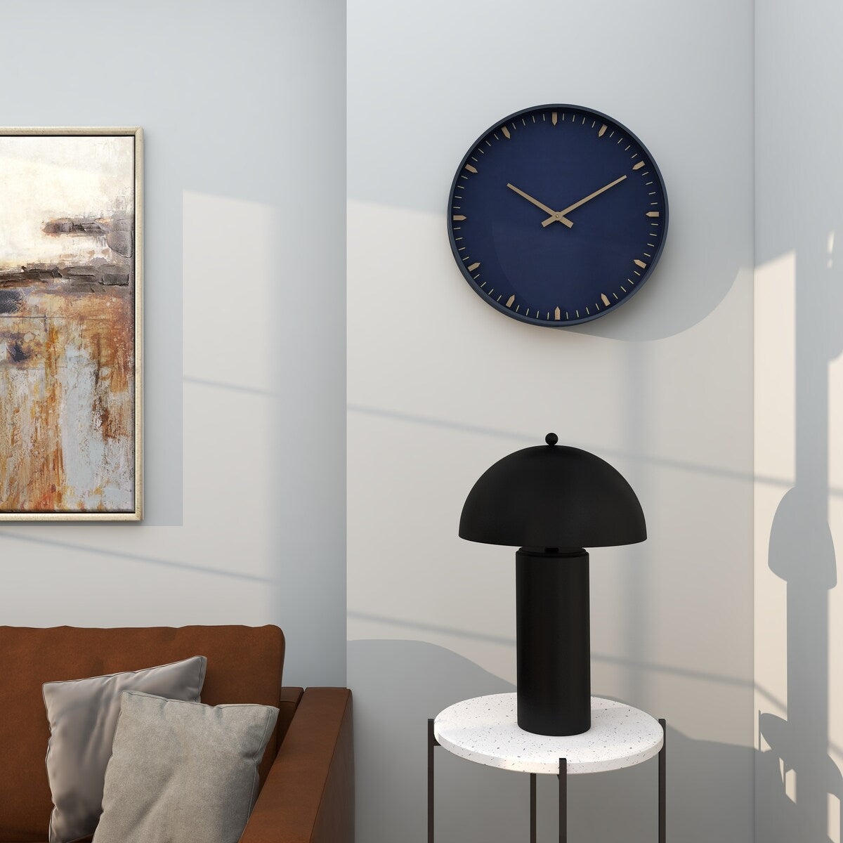 Glass or Plastic Decorative Wall Clock with Gold or Black Accents - Dark Blue, Gold, Black - Roche River Decor