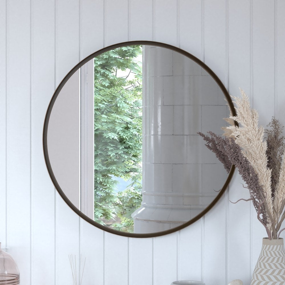 Wall Mount Shatterproof Round Accent Wall Mirror with Metal Frame