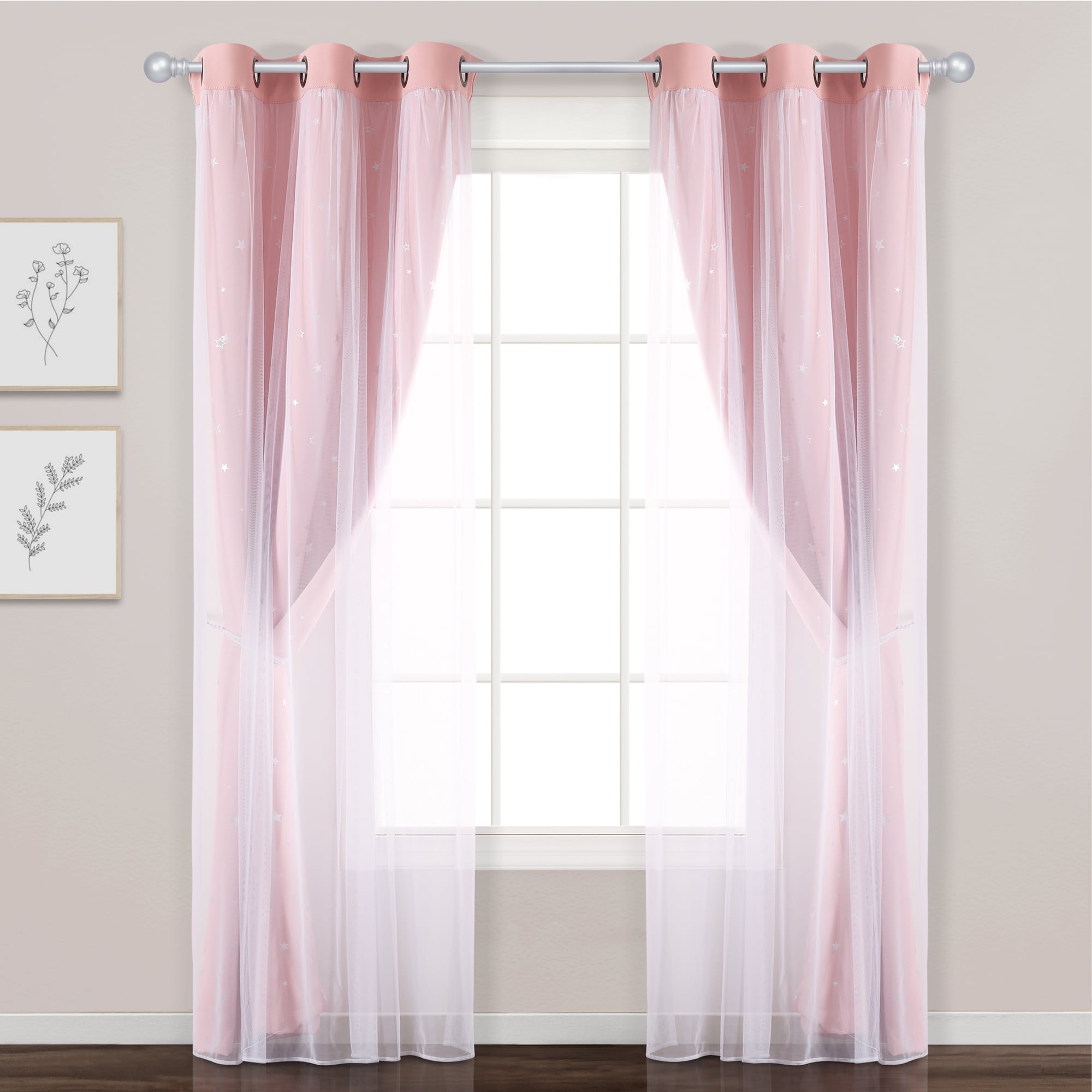 Lush Decor Star Sheer Insulated Grommet Blackout Window Curtain Panel Pair